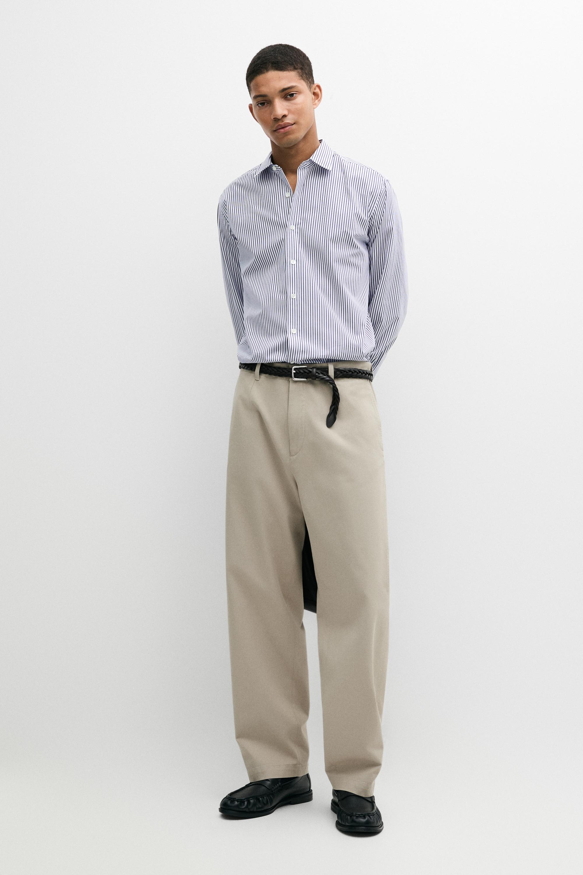 100% cotton regular fit striped shirt Navy Blue
