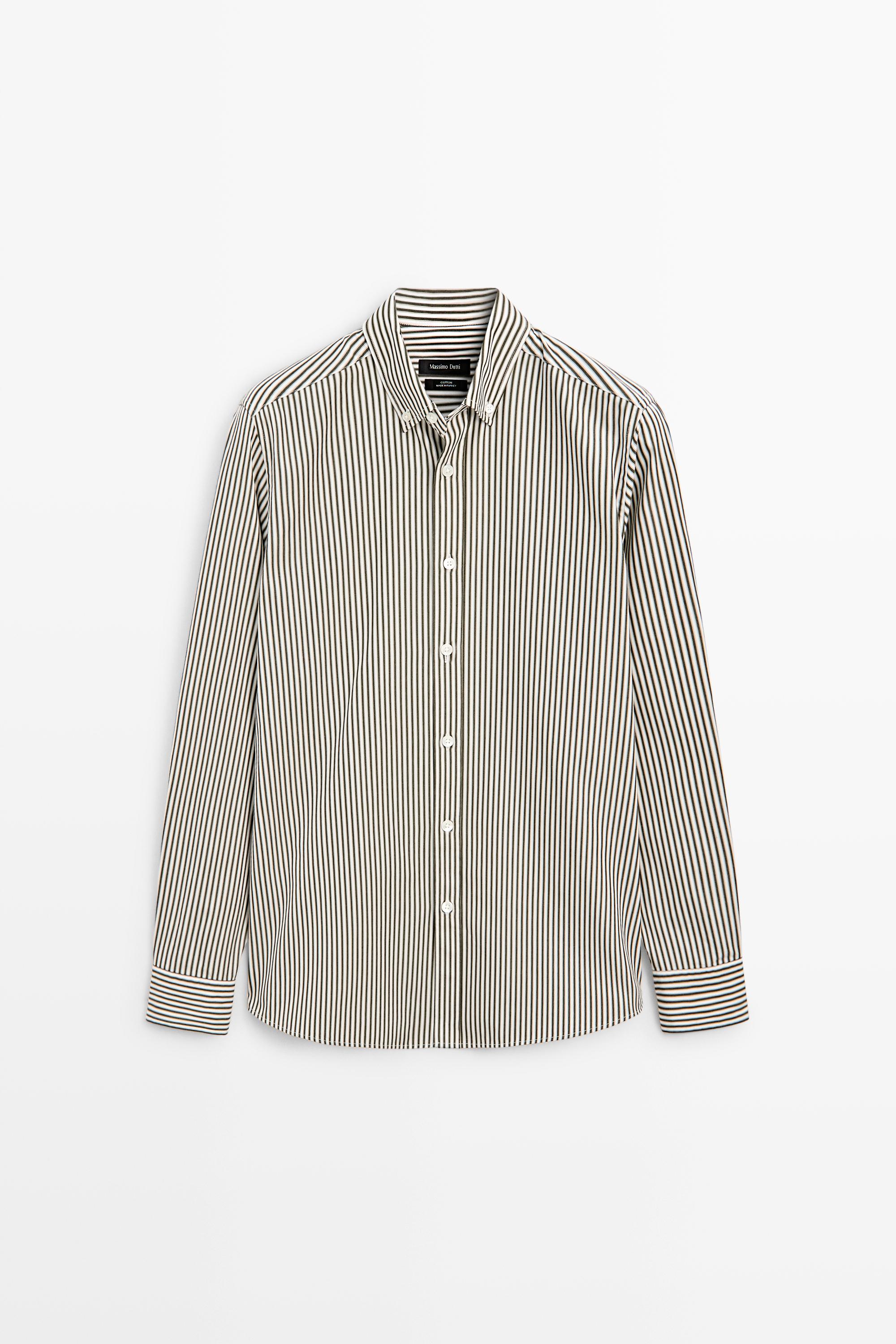 Regular fit striped poplin shirt Green
