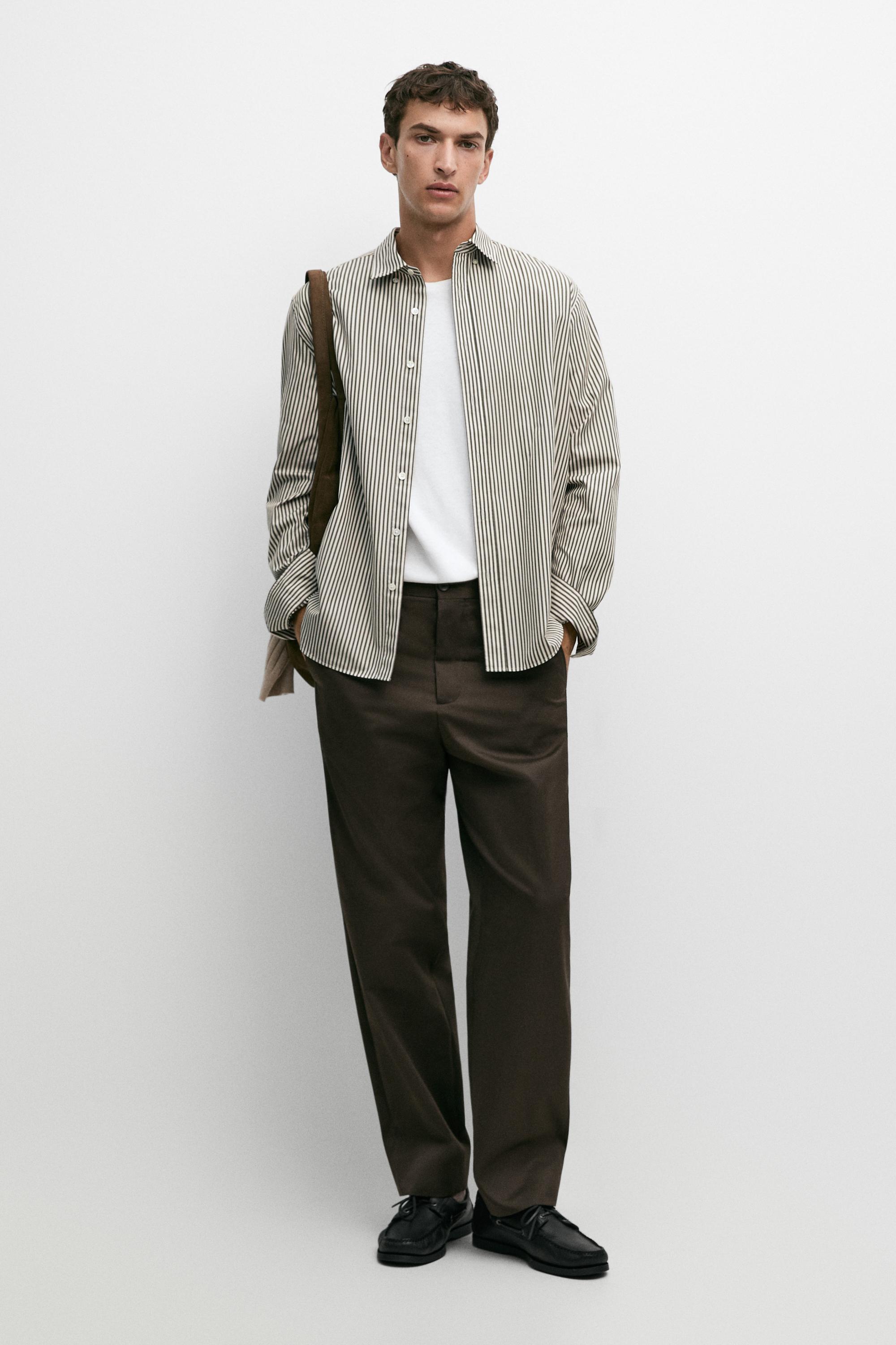 Regular fit striped poplin shirt Green