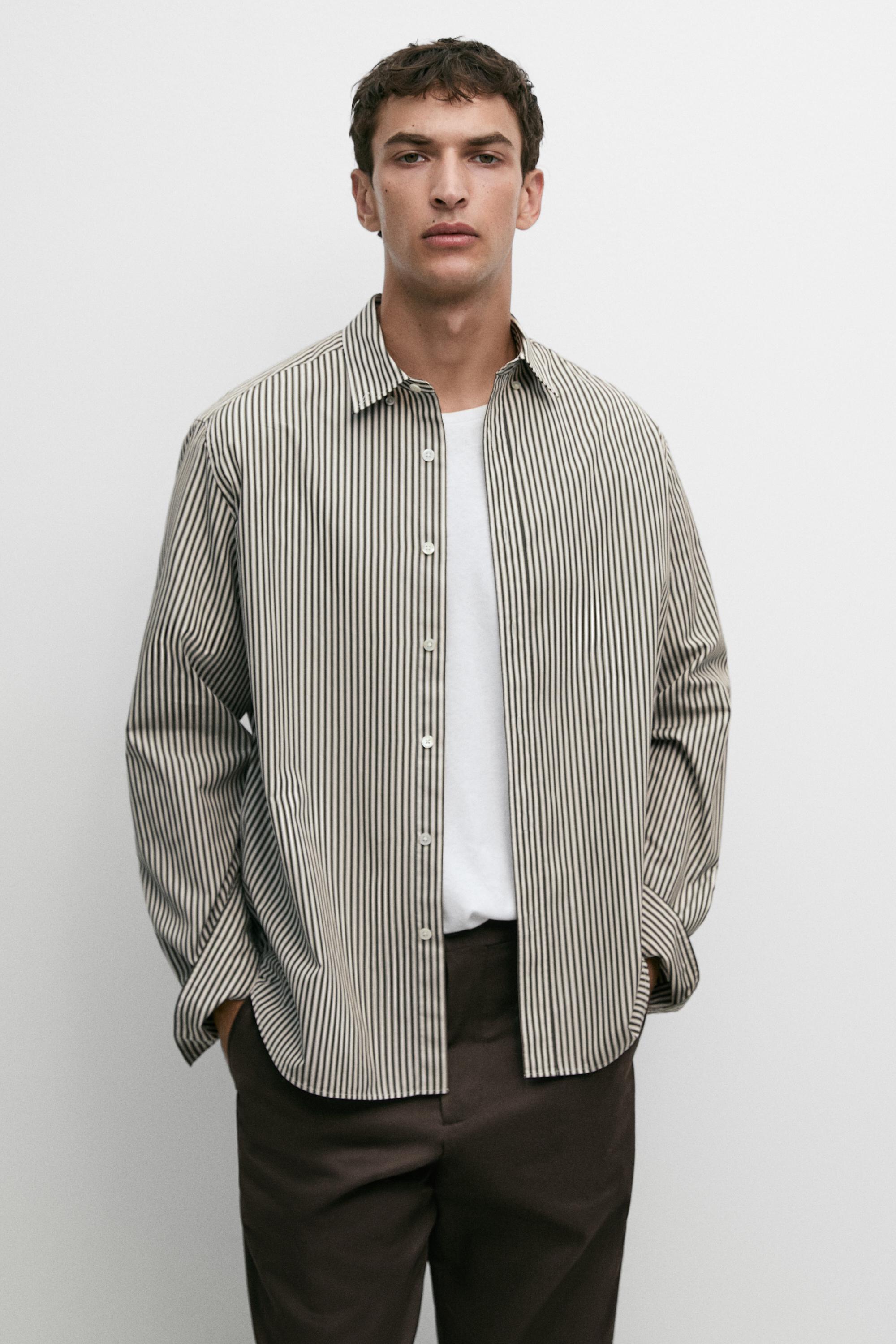 Regular fit striped poplin shirt Green
