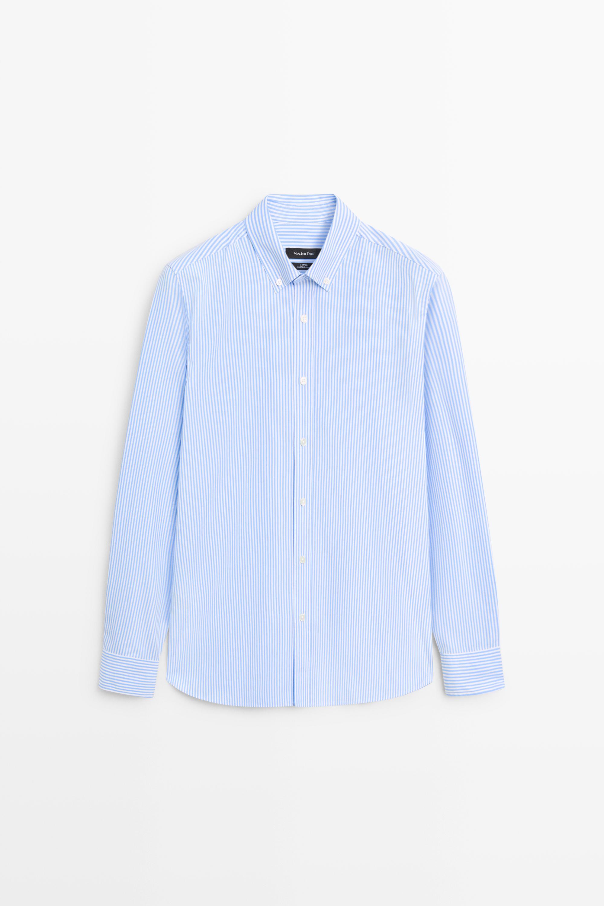 100% cotton regular fit striped shirt Sky Blue