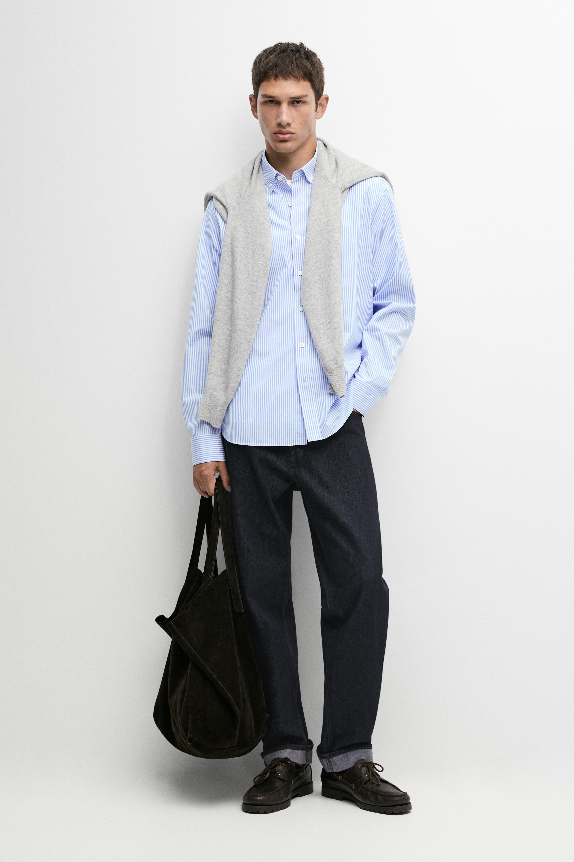 100% cotton regular fit striped shirt Sky Blue