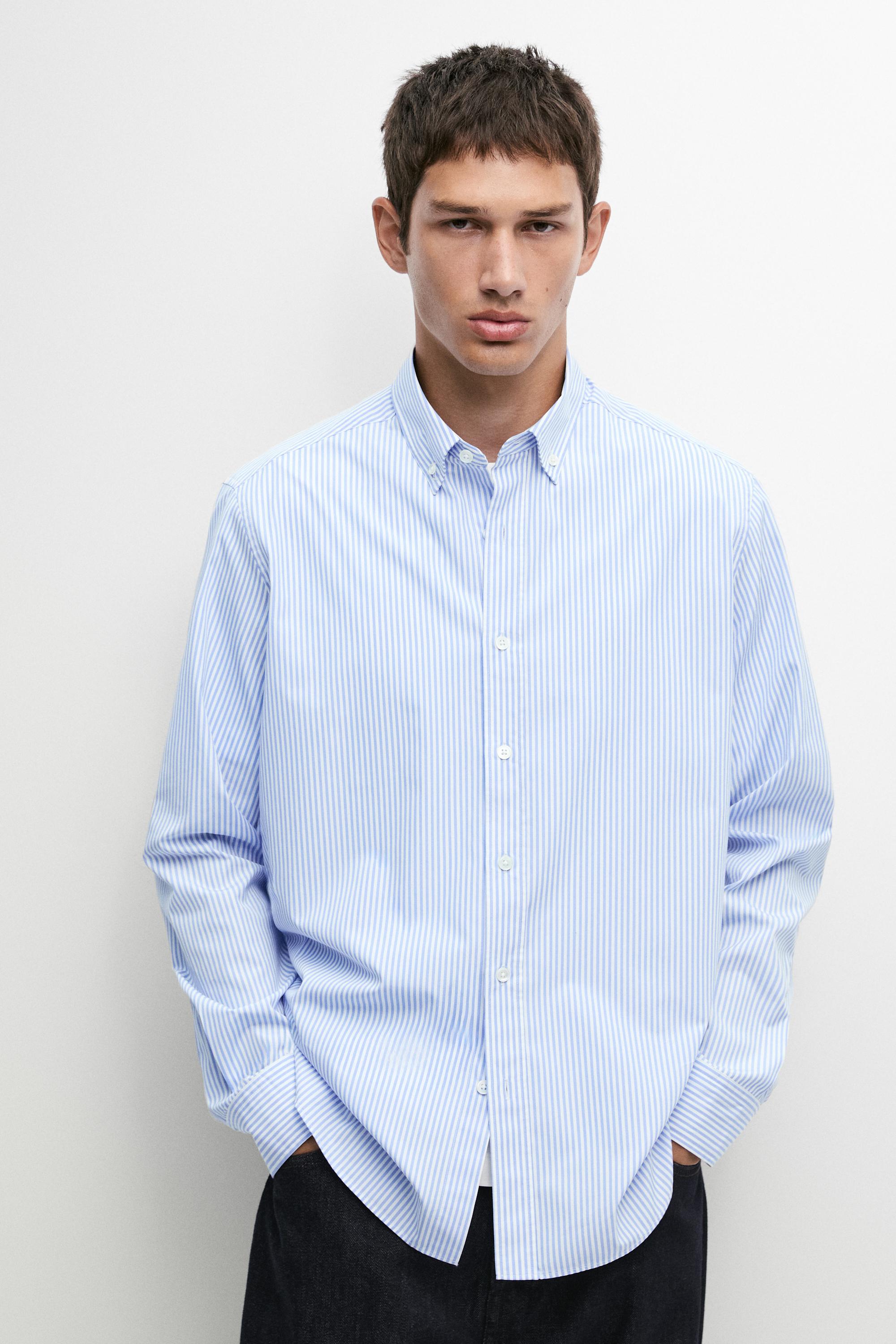 100% cotton regular fit striped shirt Sky Blue
