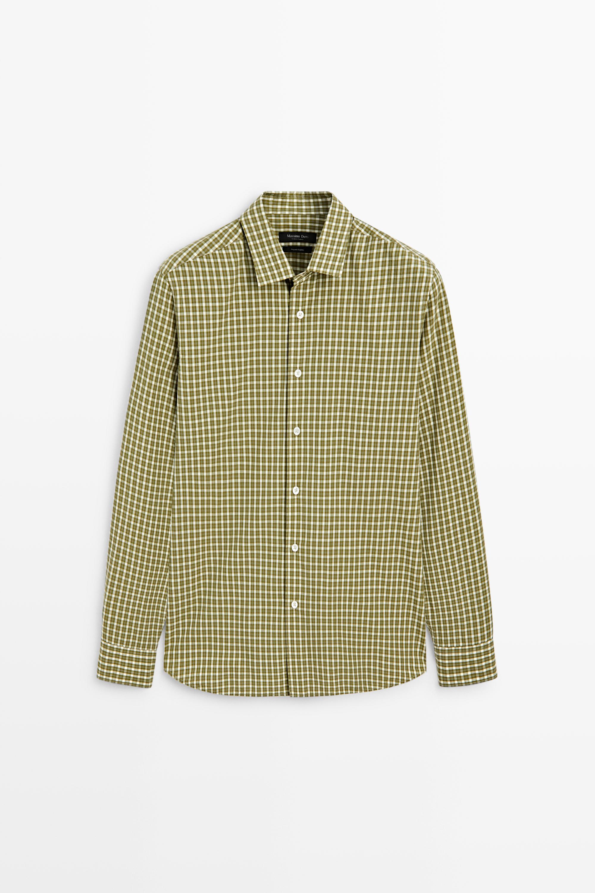 100% cotton regular fit check shirt Green