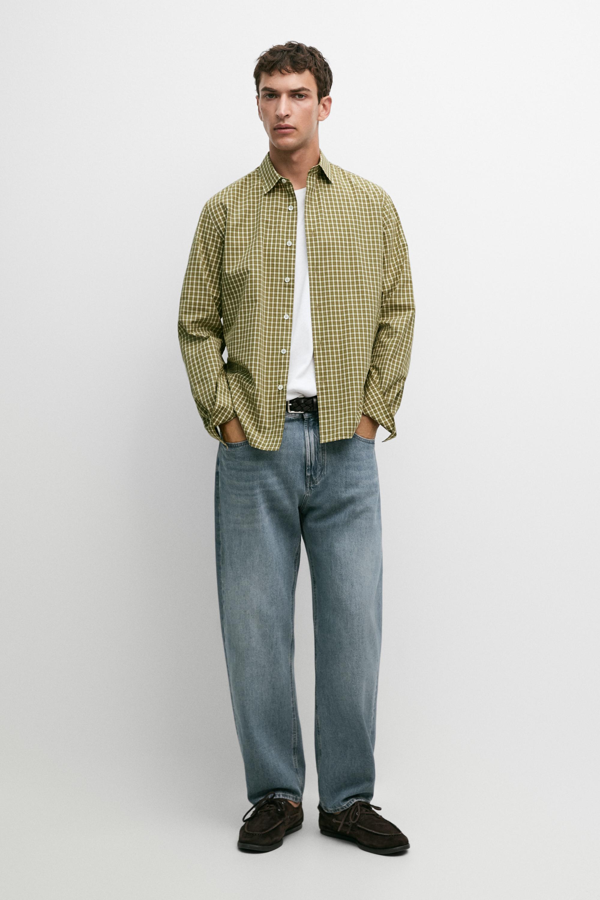 100% cotton regular fit check shirt Green