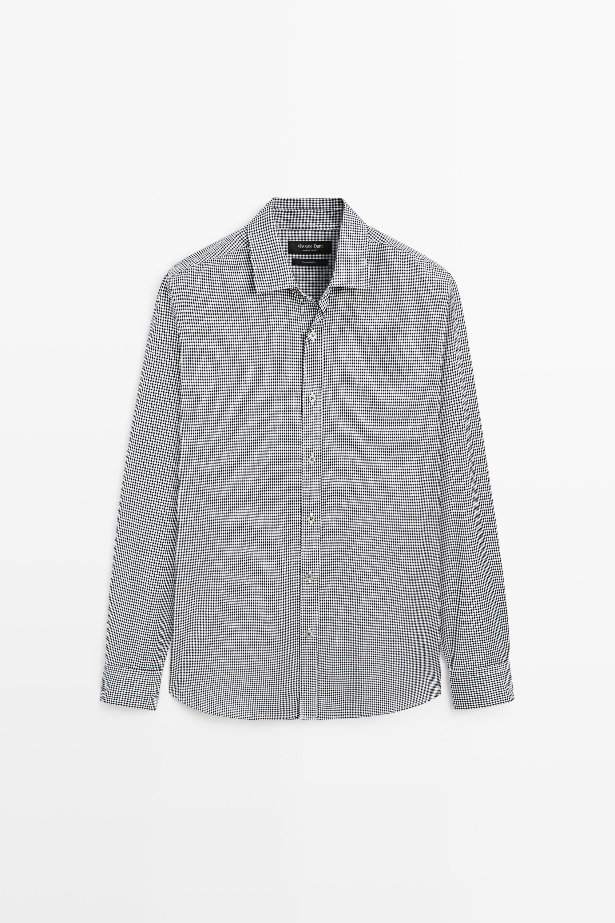 100% wool regular fit check shirt Navy Blue