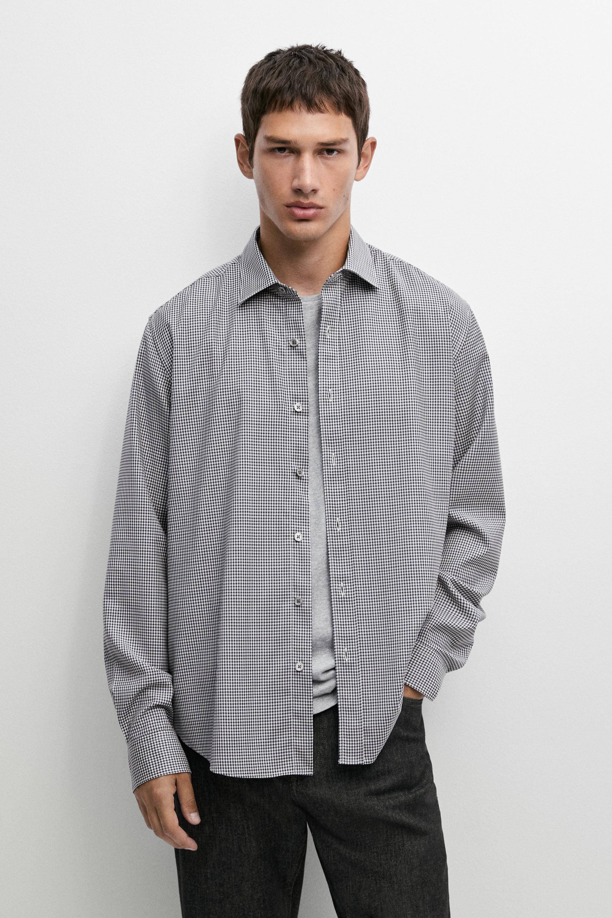 100% wool regular fit check shirt Navy Blue