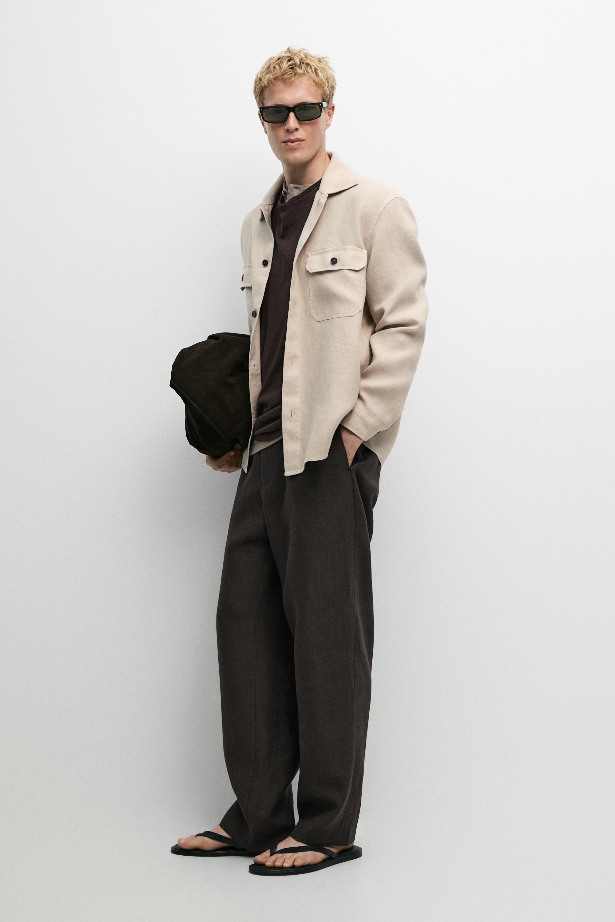 100% linen overshirt with pockets Beige