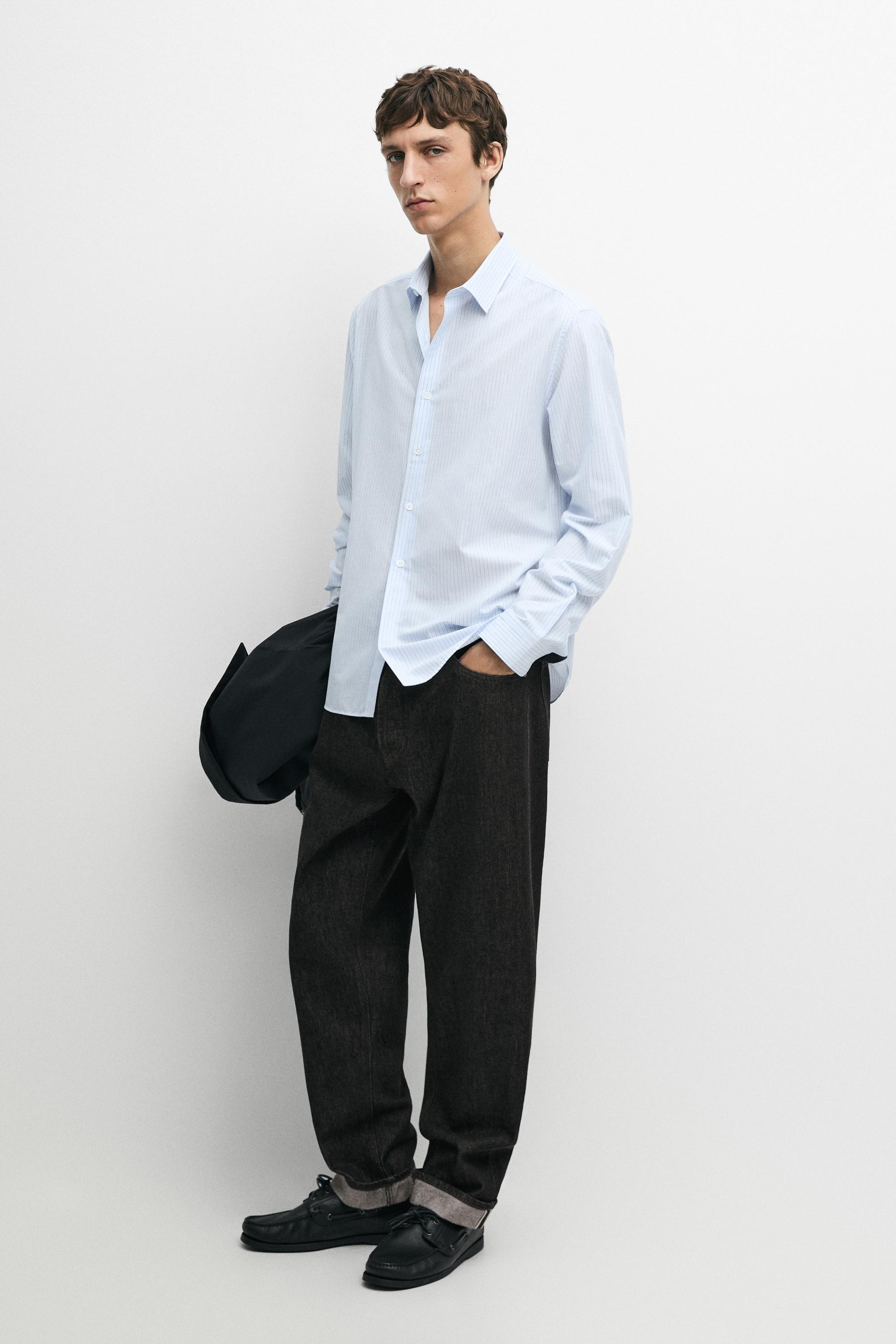 100% cotton regular fit striped shirt Sky Blue