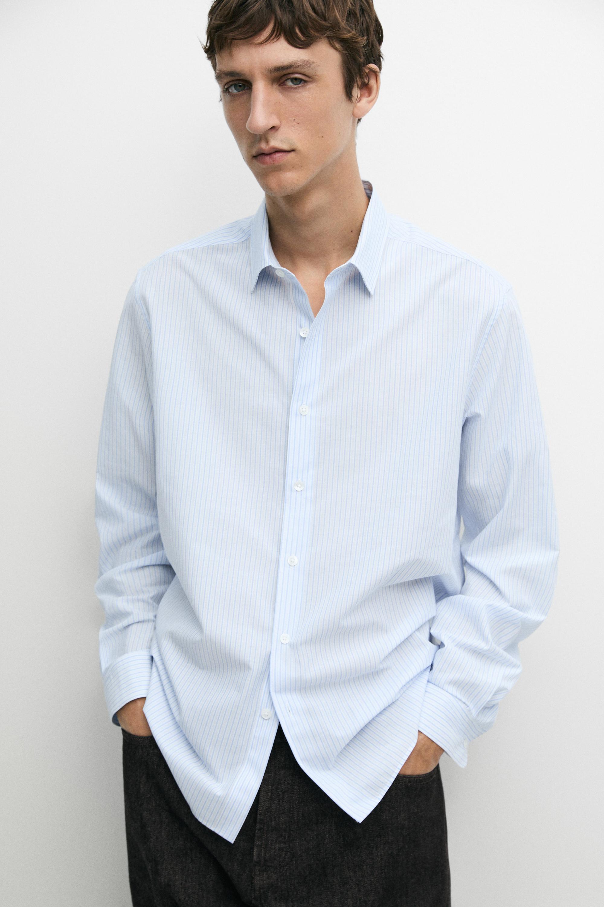 100% cotton regular fit striped shirt Sky Blue