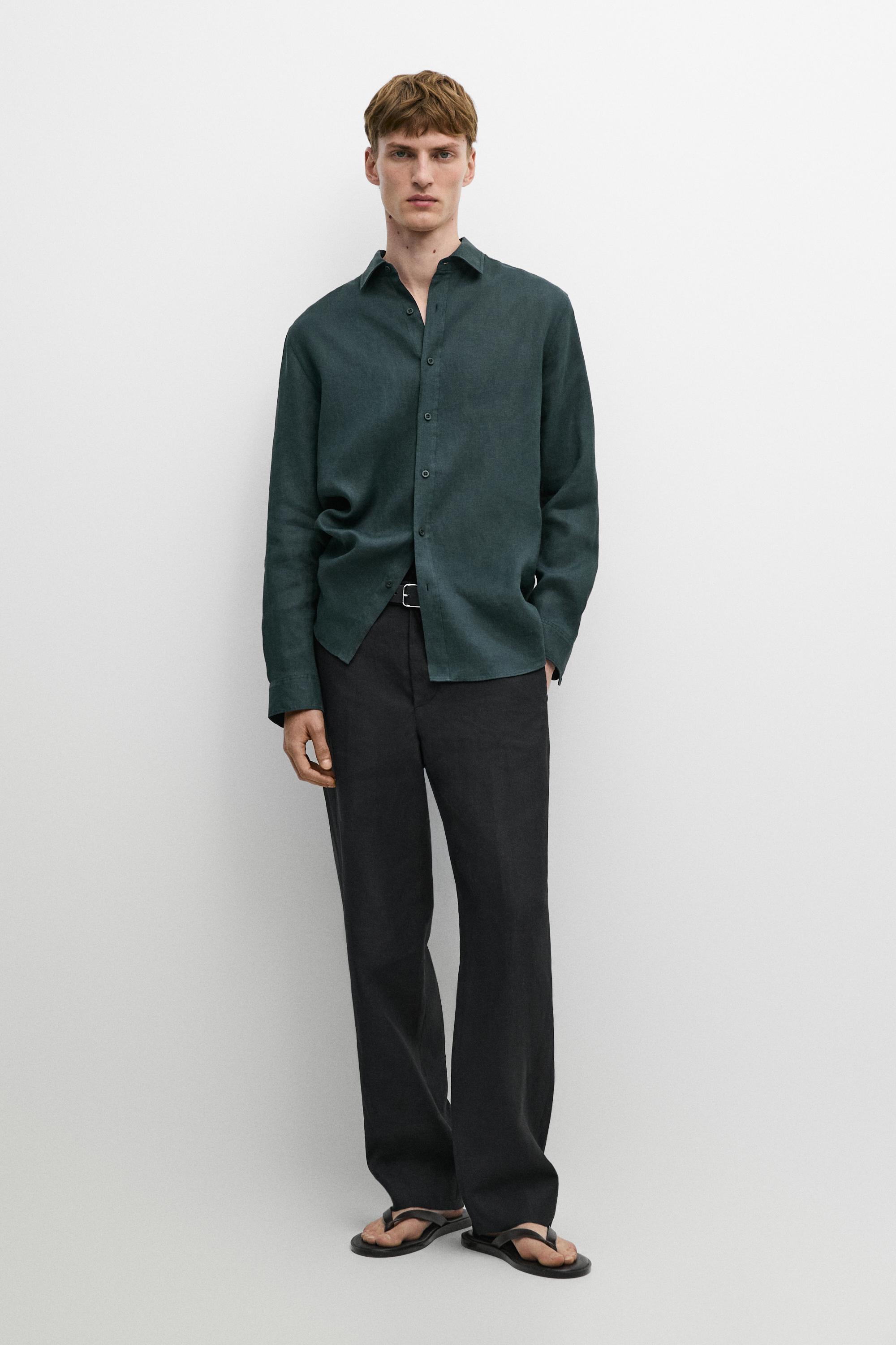 Slim fit 100% linen shirt Misty Blue