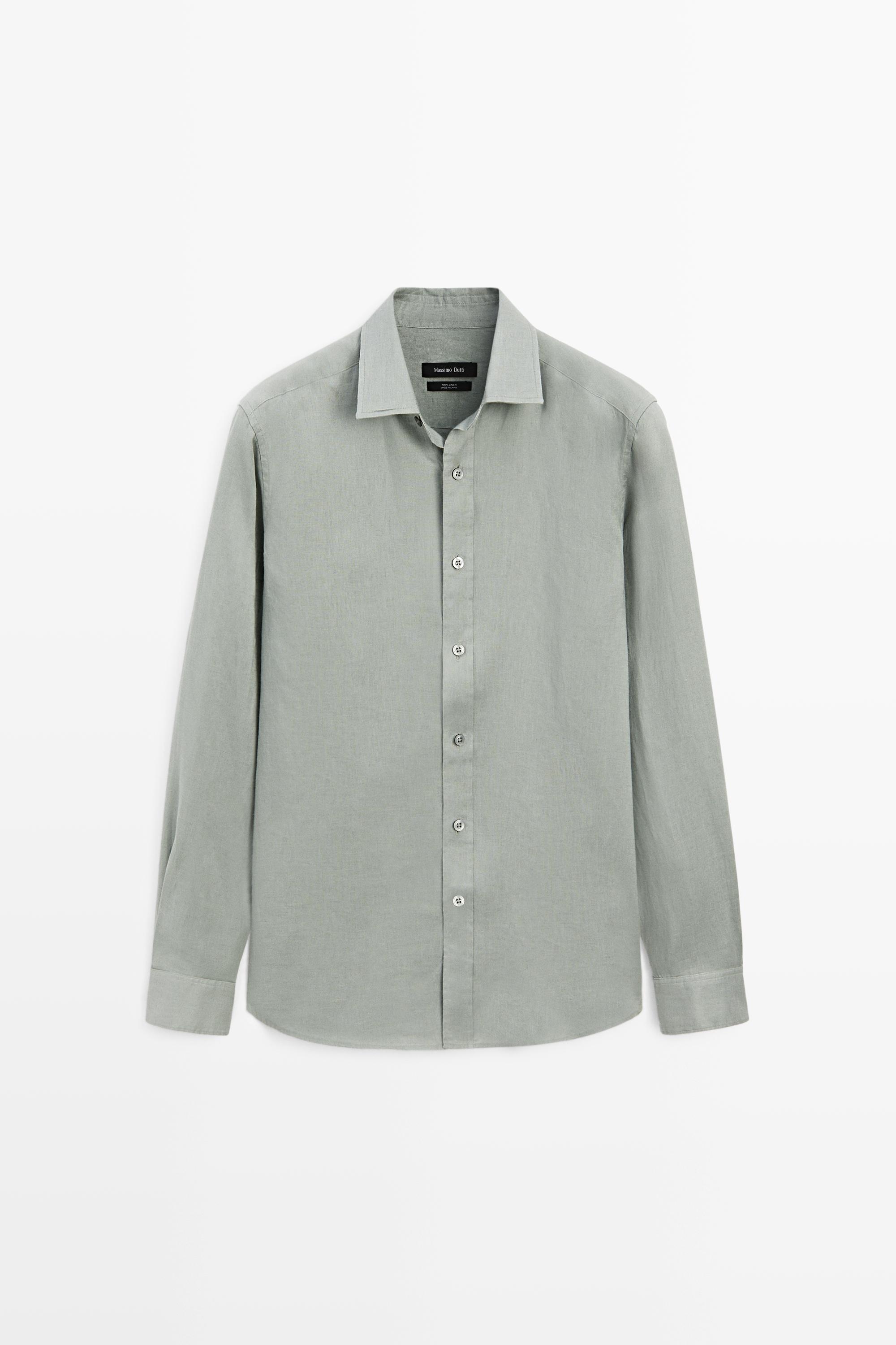Slim fit 100% linen shirt Moss