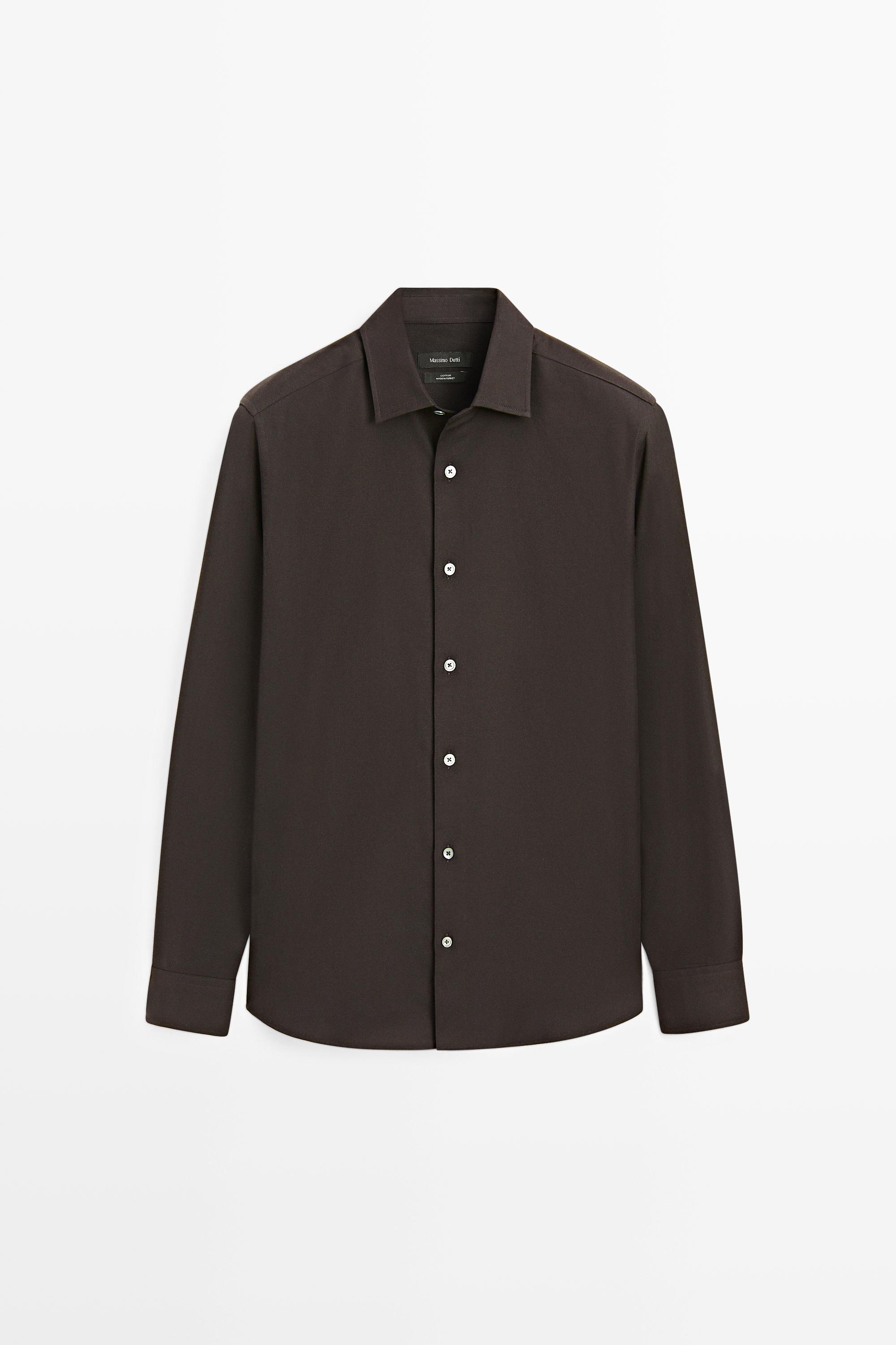 100% Cotton Twill Regular Fit Shirt Chocolate