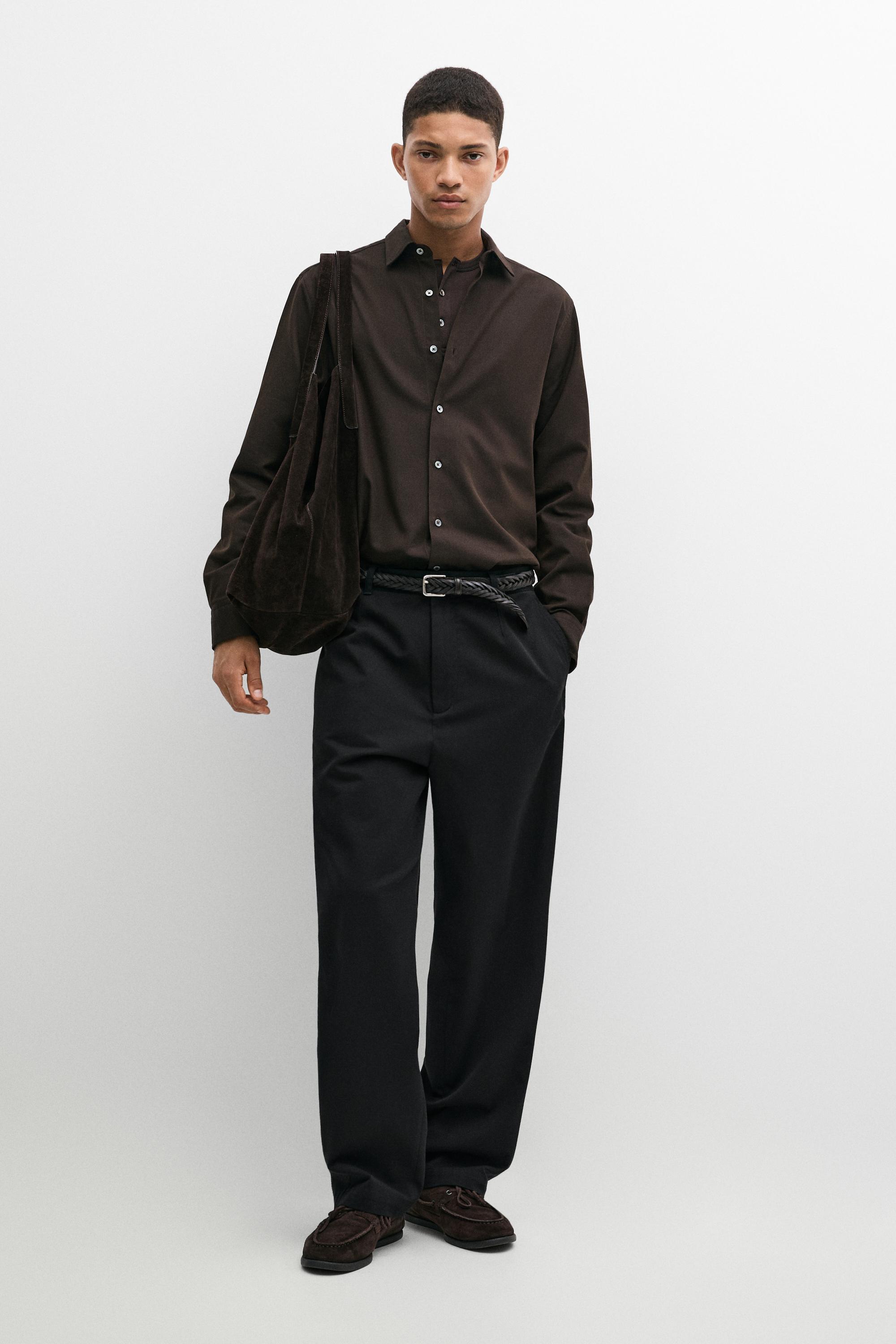 100% Cotton Twill Regular Fit Shirt Chocolate