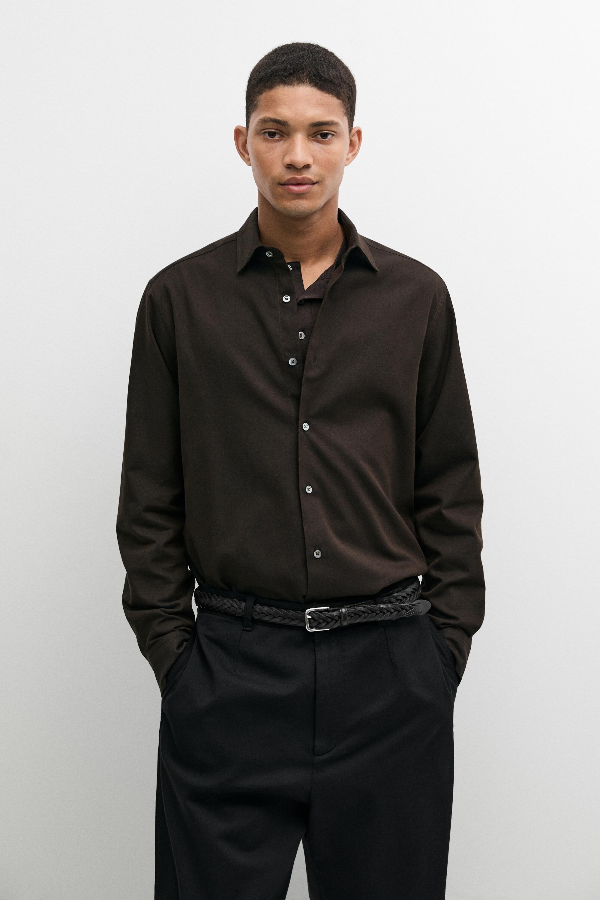 100% Cotton Twill Regular Fit Shirt Chocolate