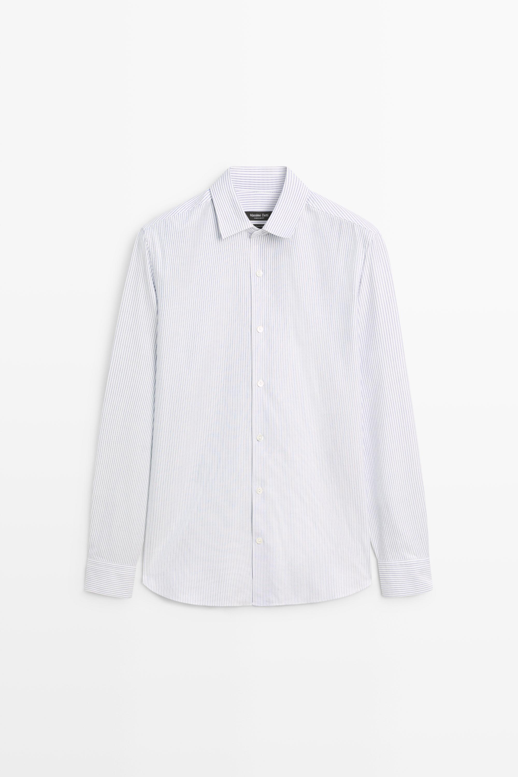 Regular fit striped cotton Oxford shirt Blue