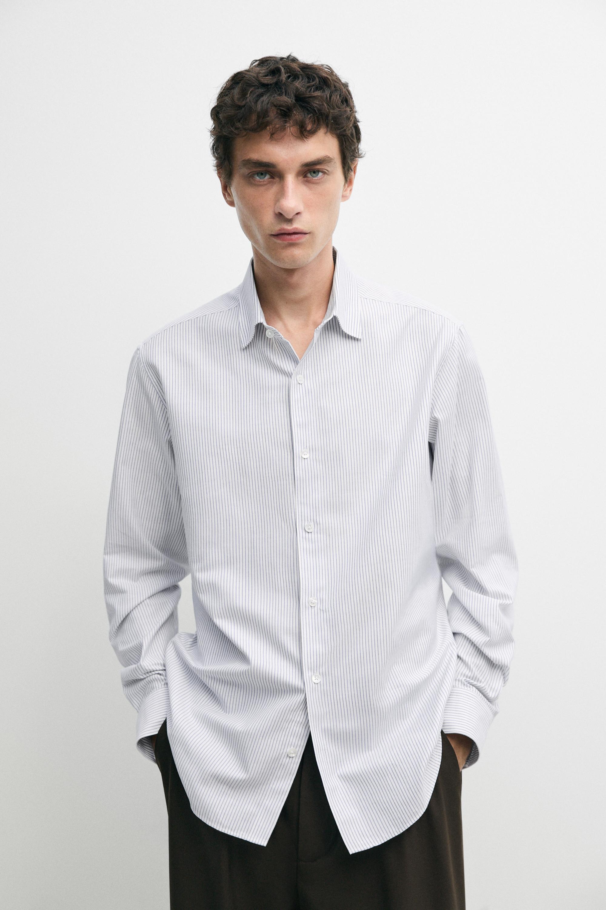 Regular fit striped cotton Oxford shirt Blue