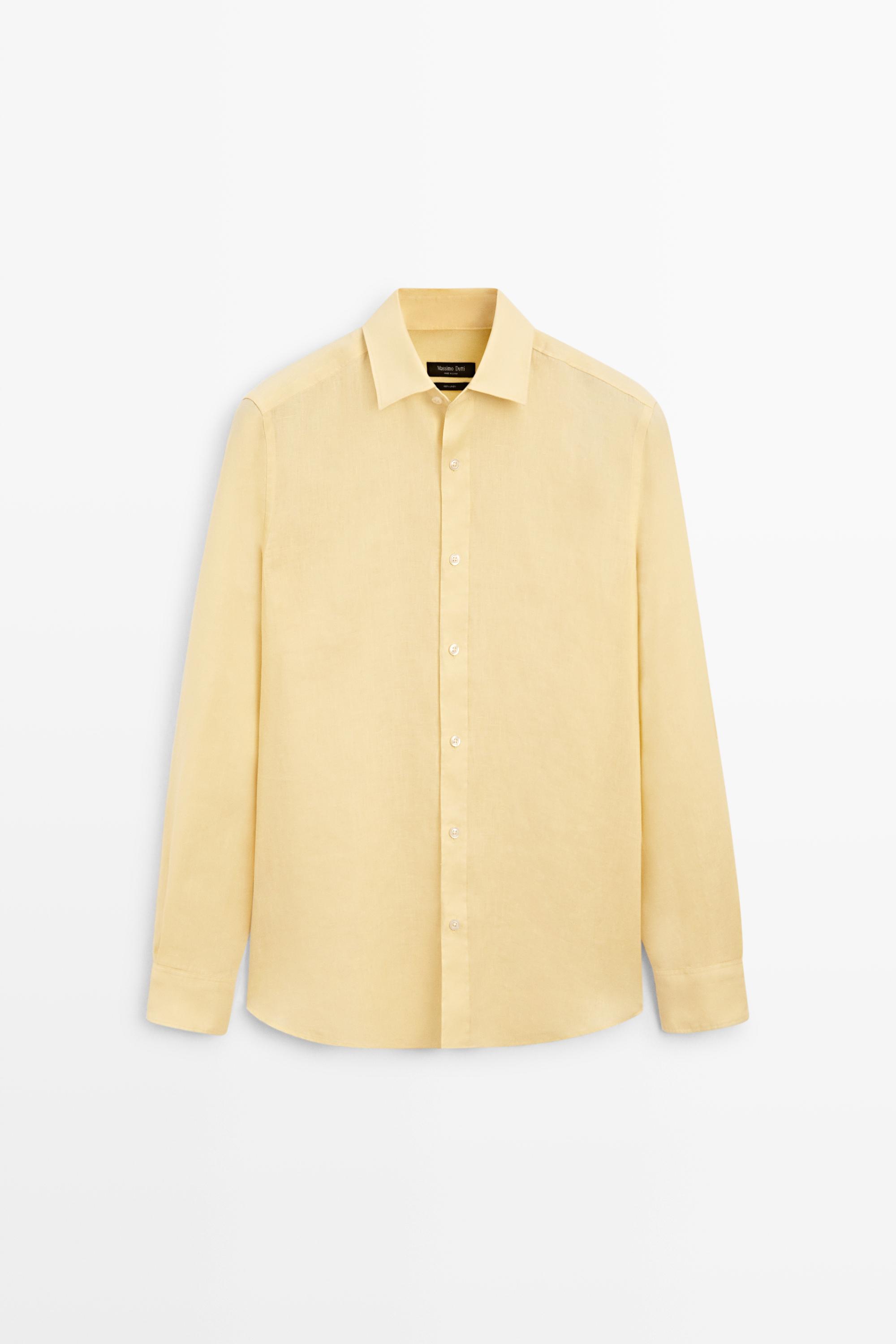 100% linen slim fit shirt Yellow