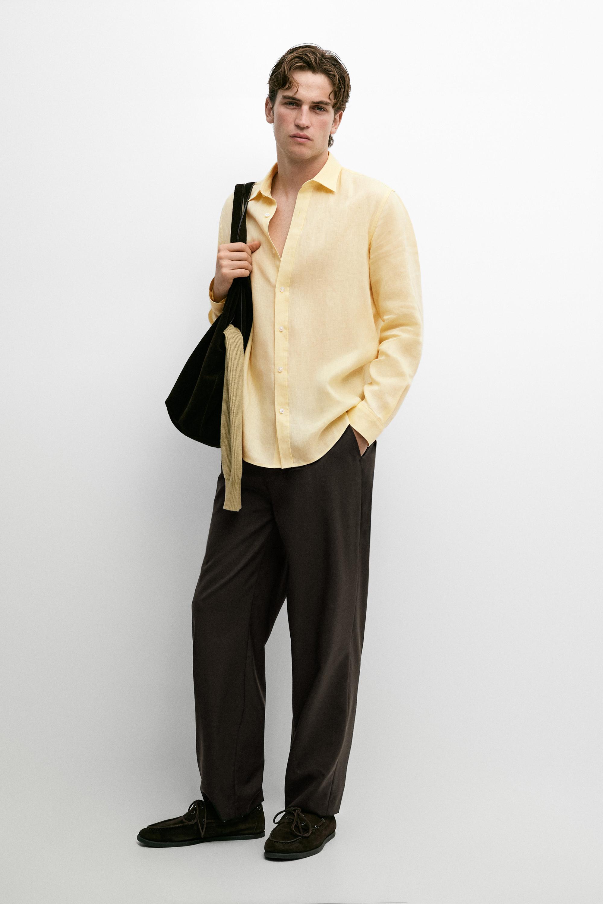 100% linen slim fit shirt Yellow