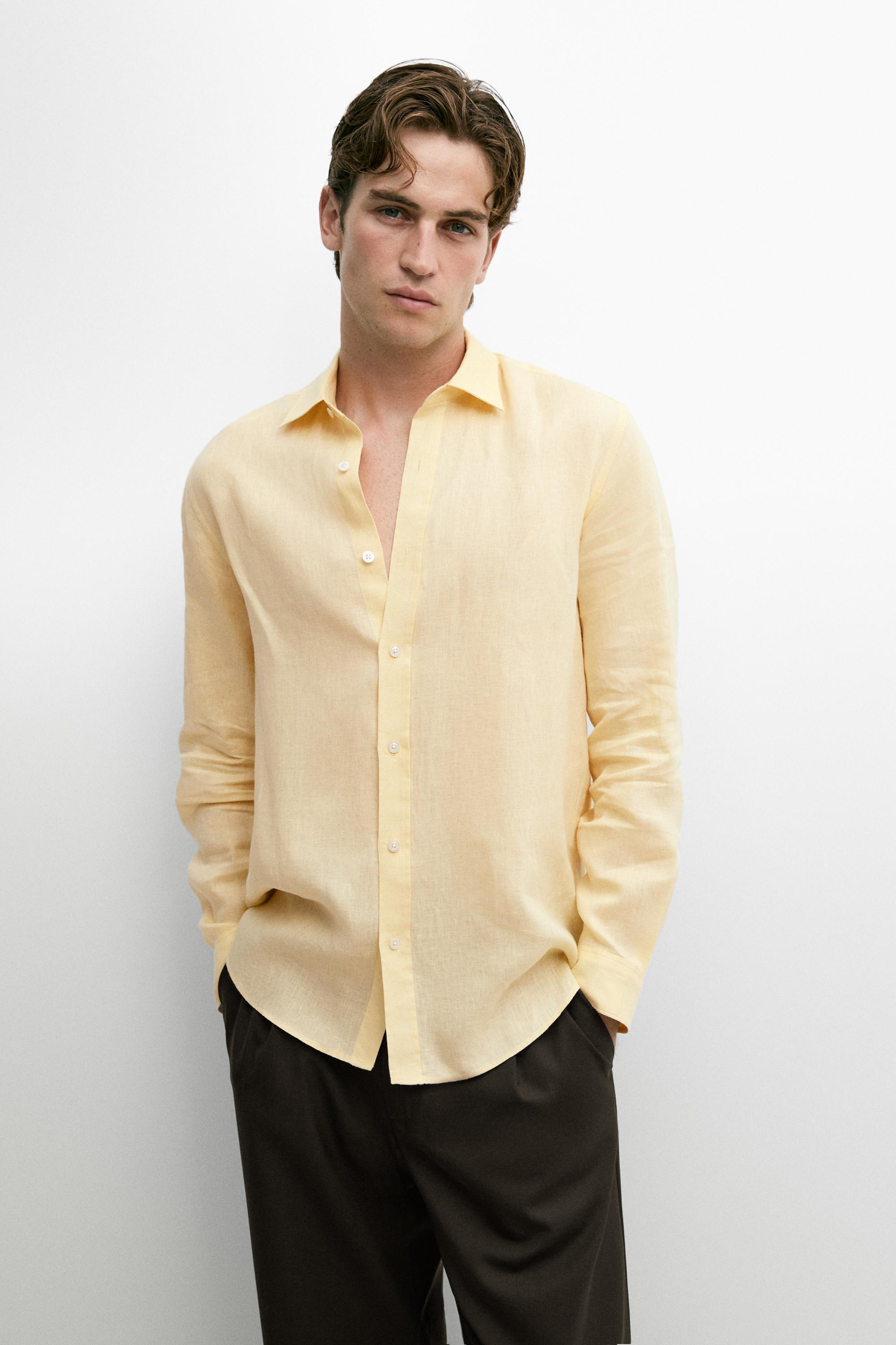 100% linen slim fit shirt Yellow