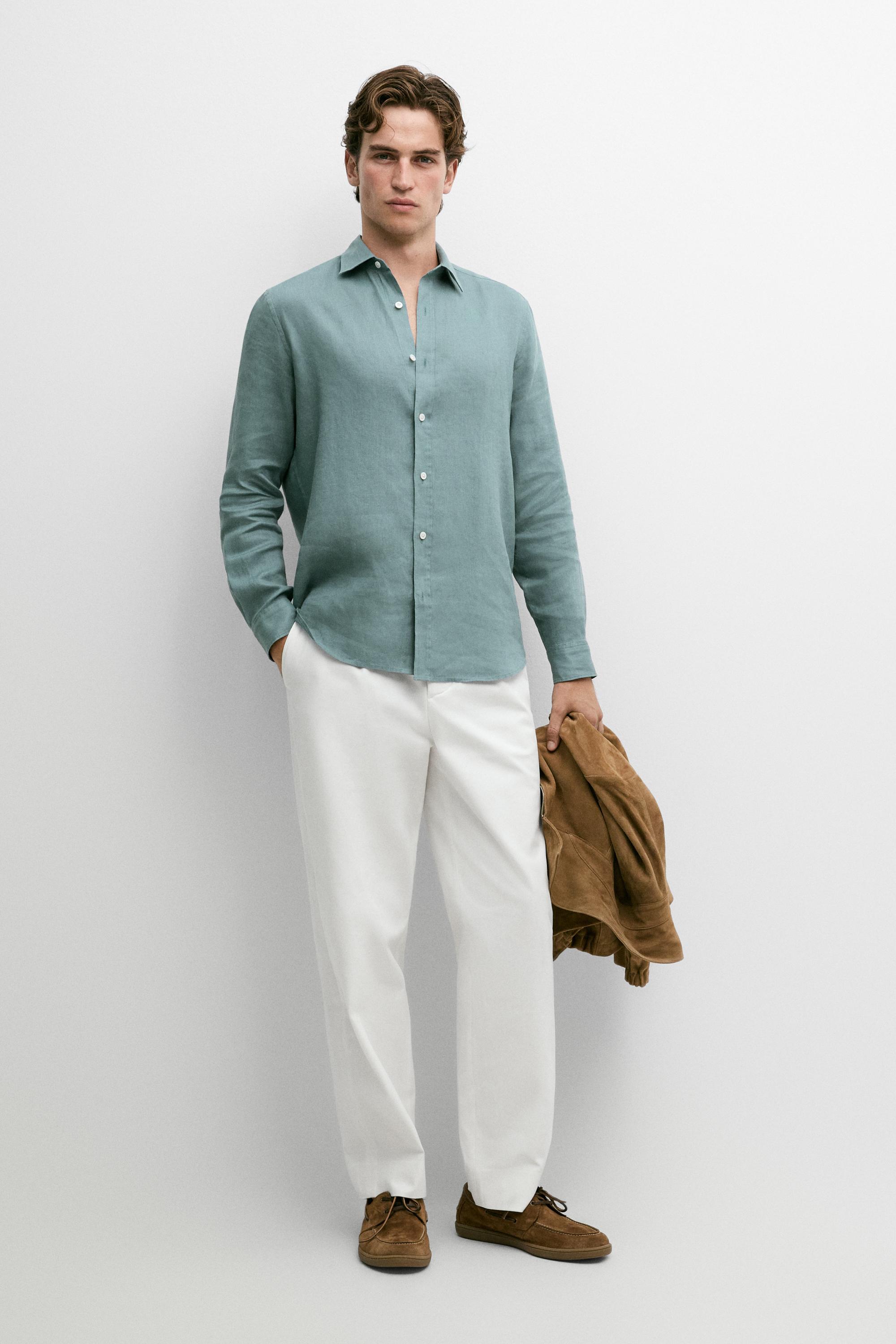 100% linen slim fit shirt Deep Blue
