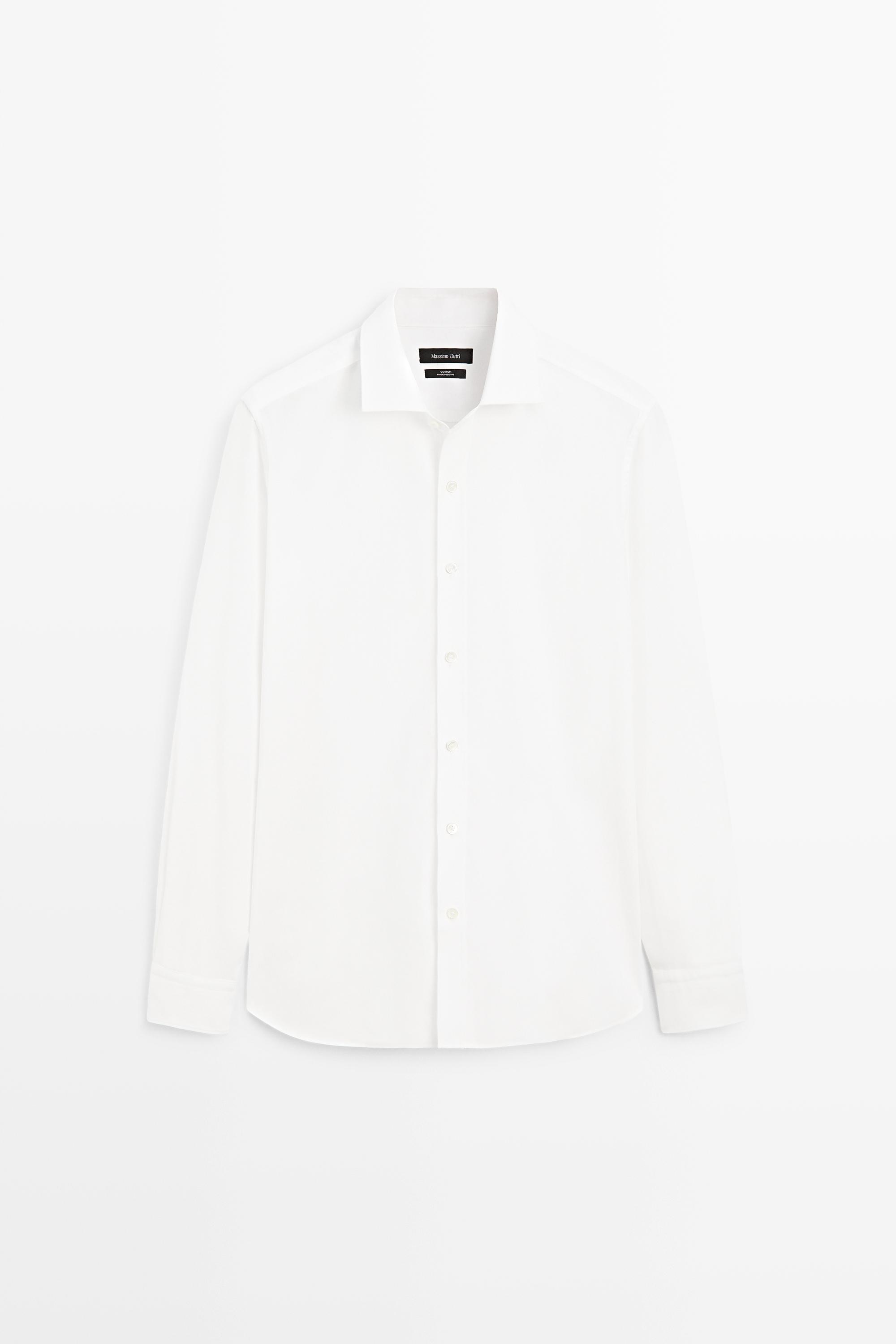 100% cotton melange twill regular fit shirt White