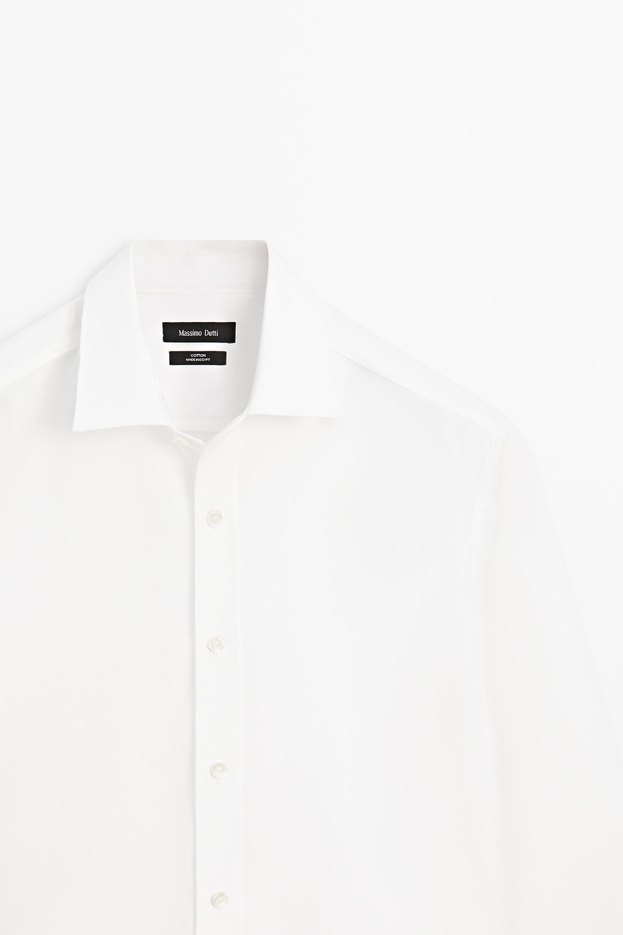 100% cotton melange twill regular fit shirt White