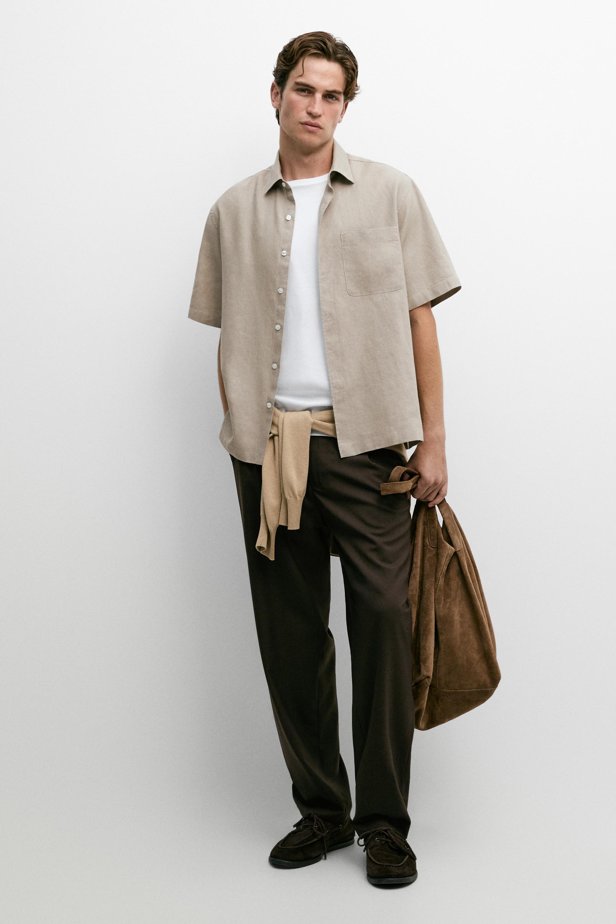 100% linen short sleeve shirt Sand
