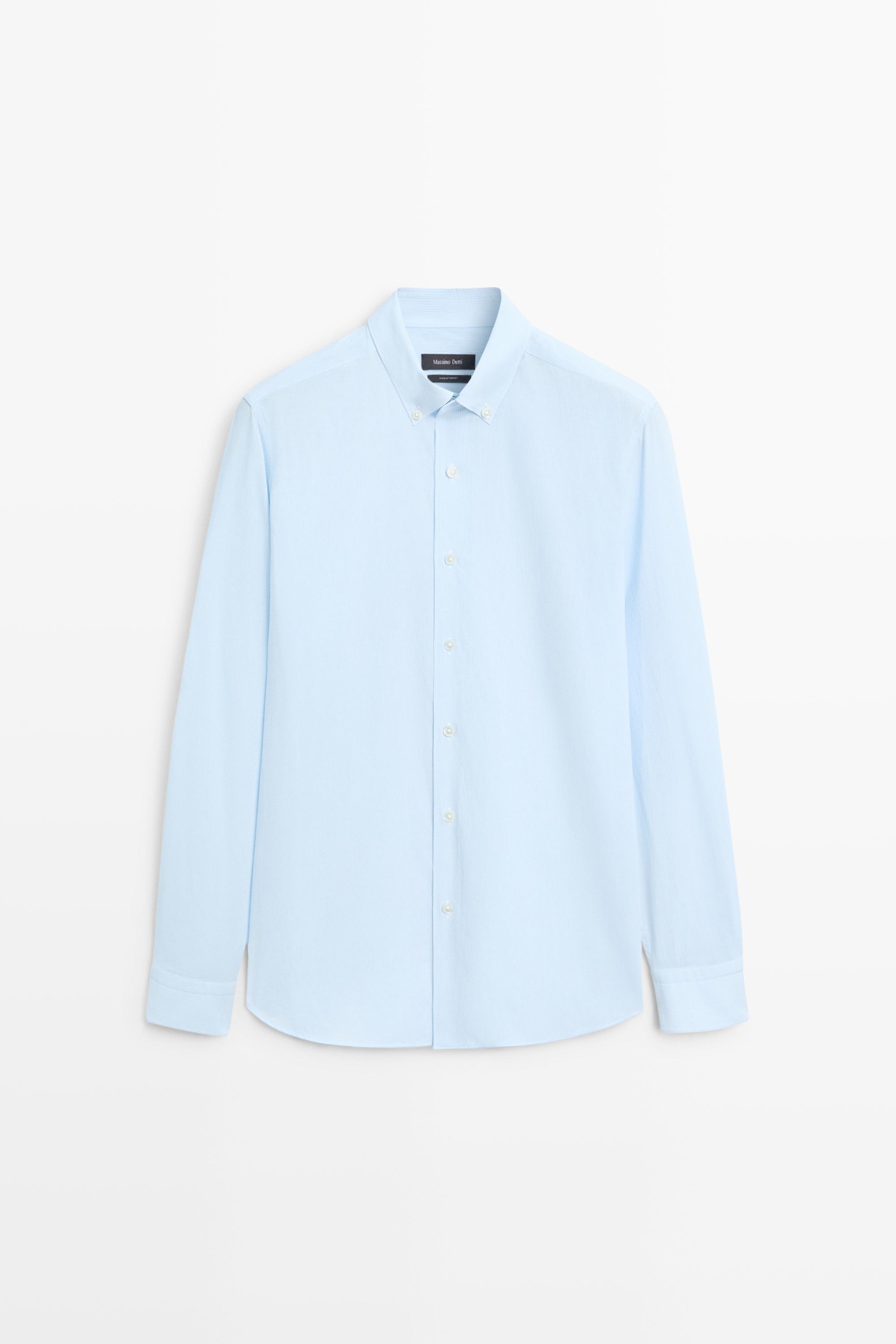 100% Cotton Pinstriped Shirt Sky Blue