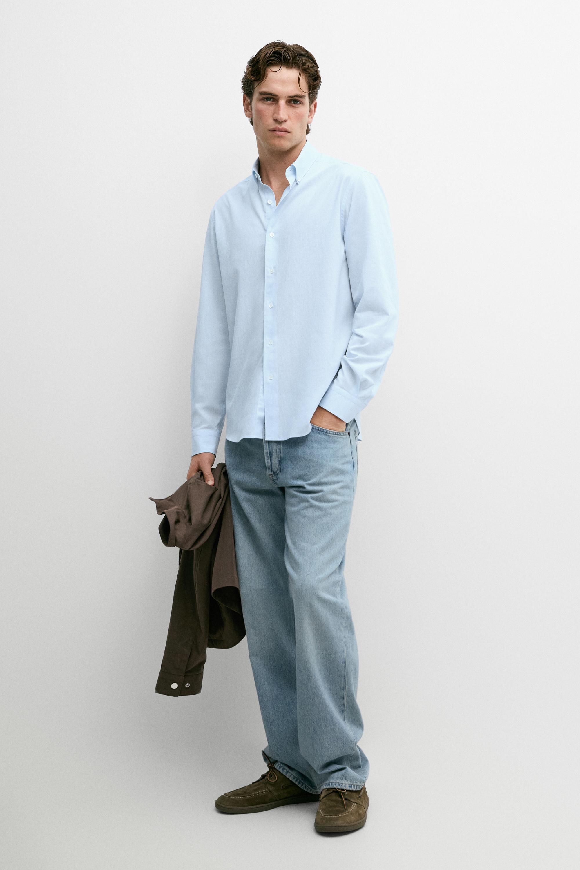 100% Cotton Pinstriped Shirt Sky Blue