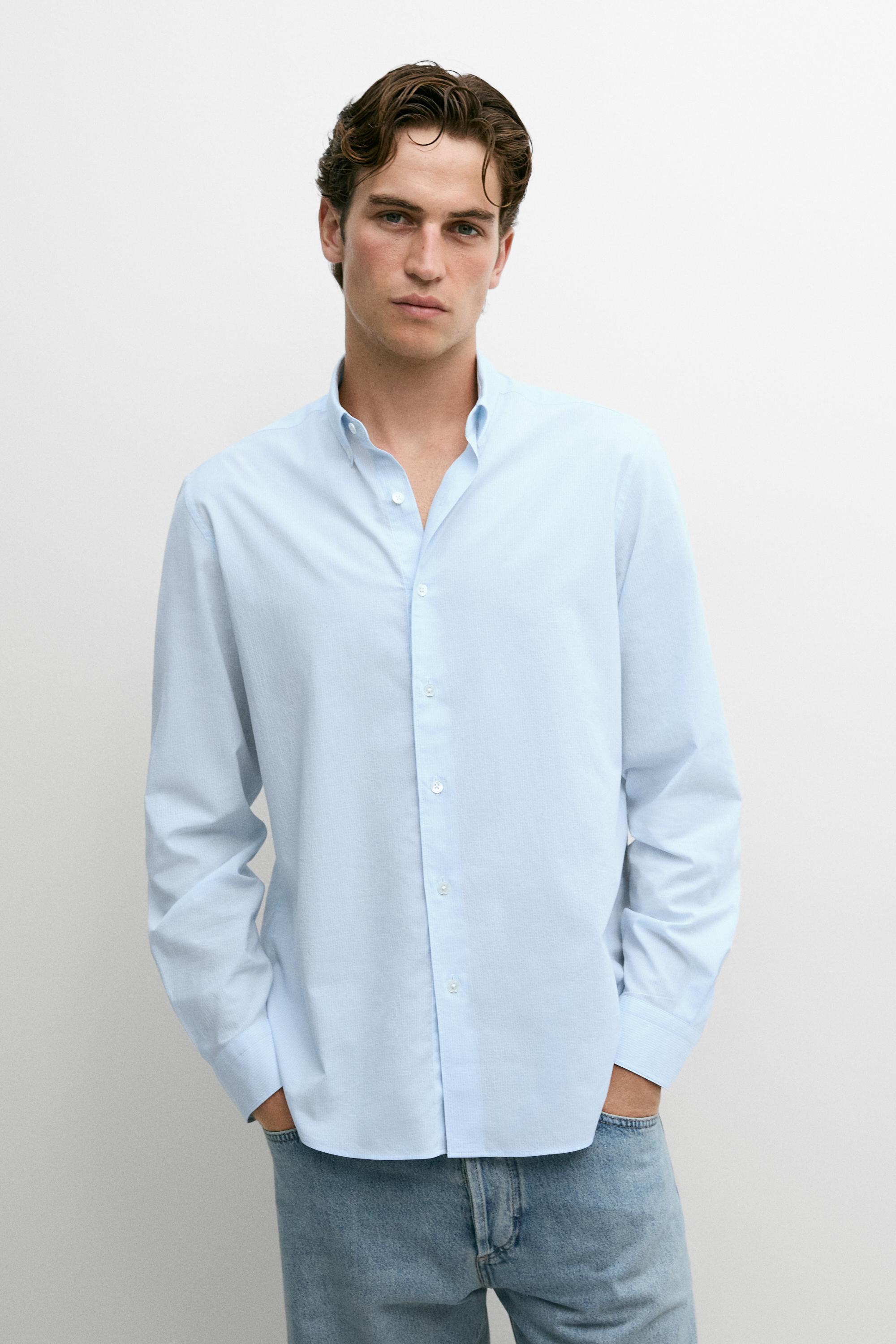 100% Cotton Pinstriped Shirt Sky Blue