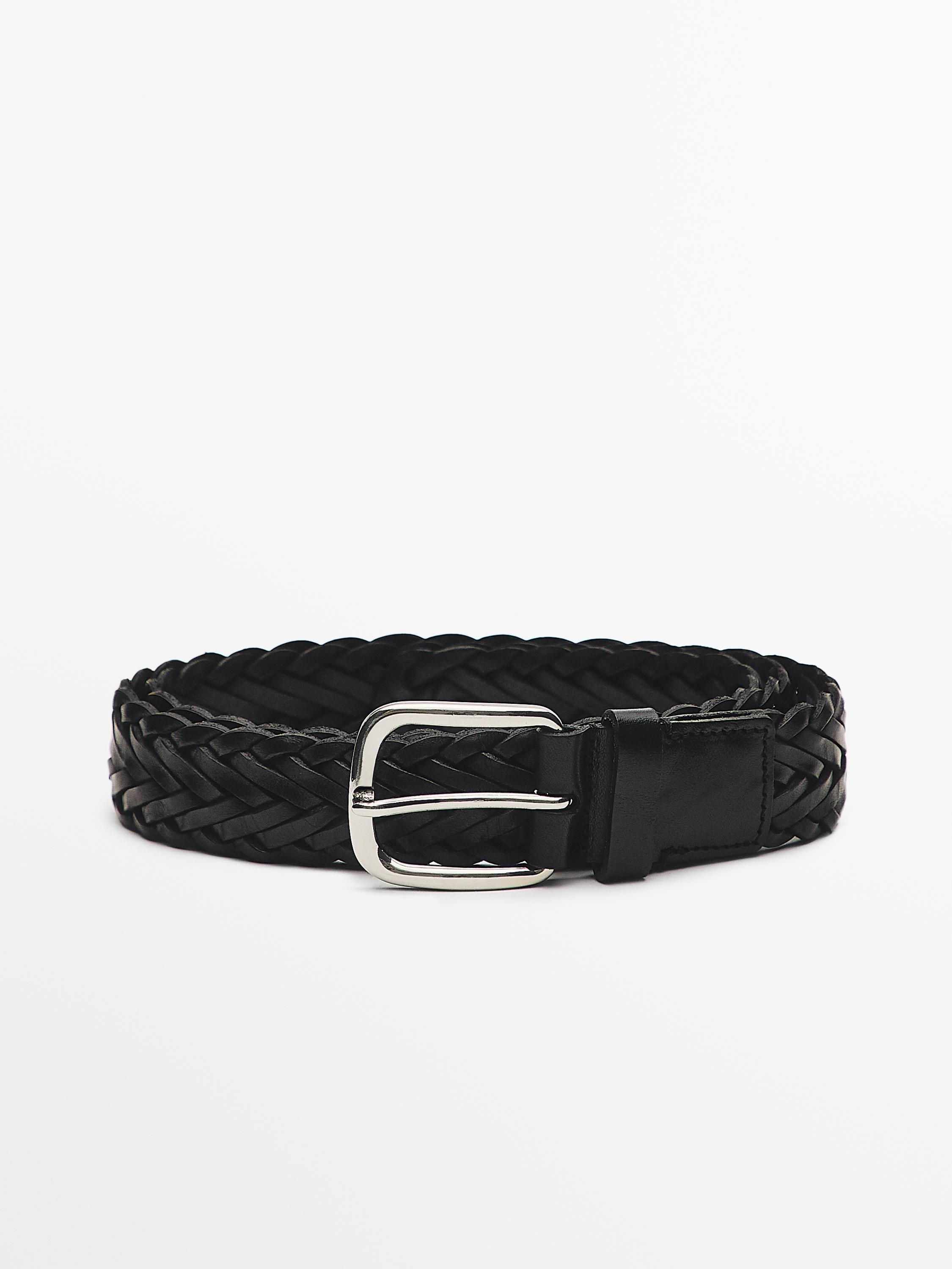 Braided nappa leather belt Black