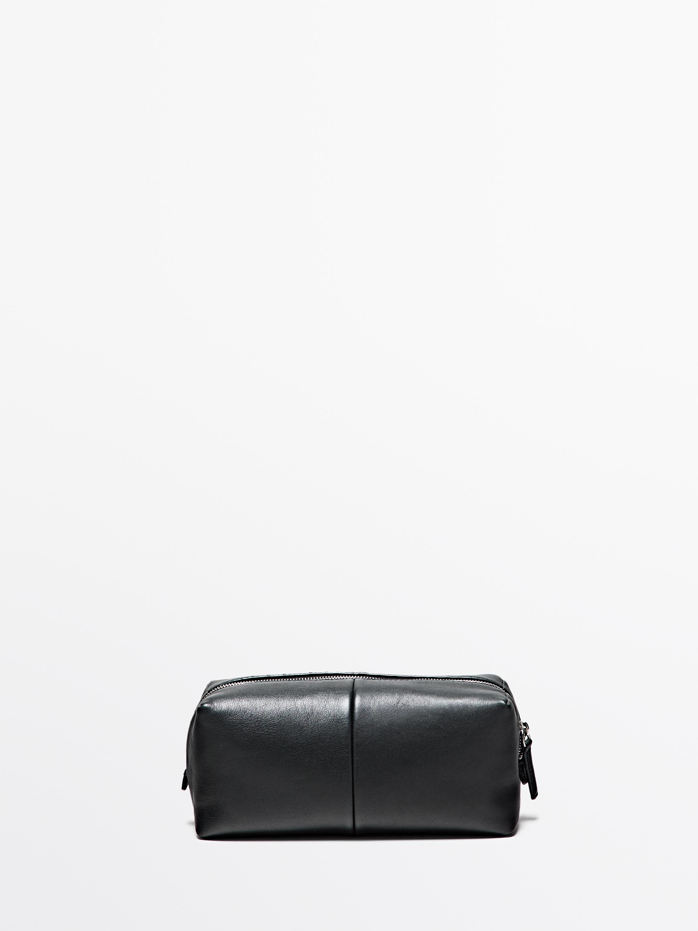 Nappa leather toiletry bag with zip Black