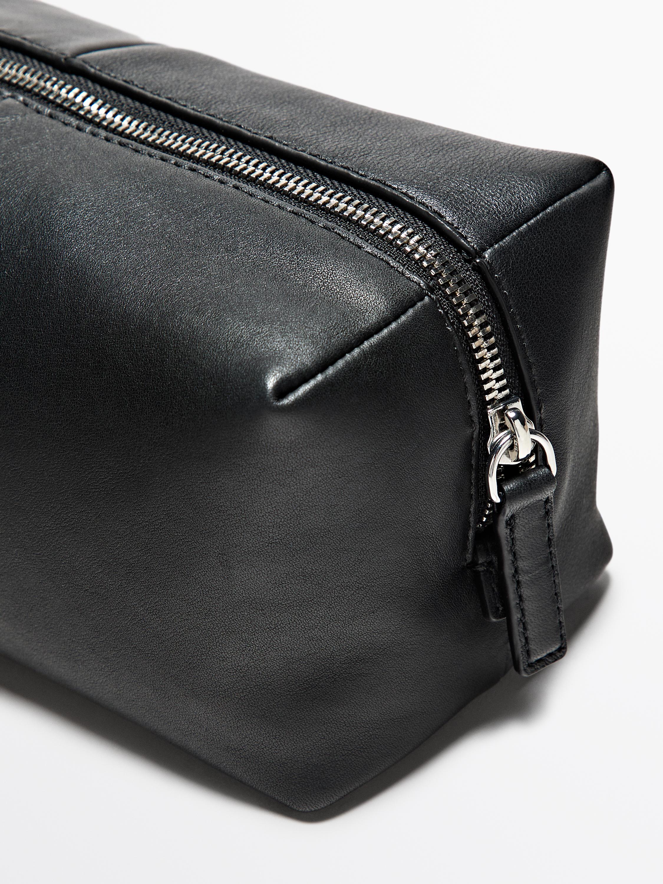 Nappa leather toiletry bag with zip Black