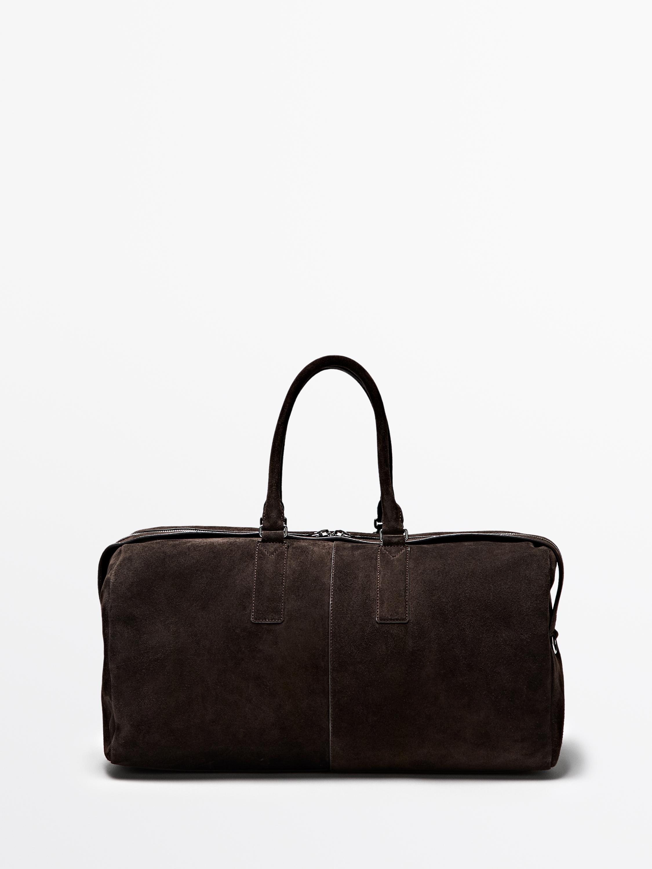 Suede leather travel bag Brown