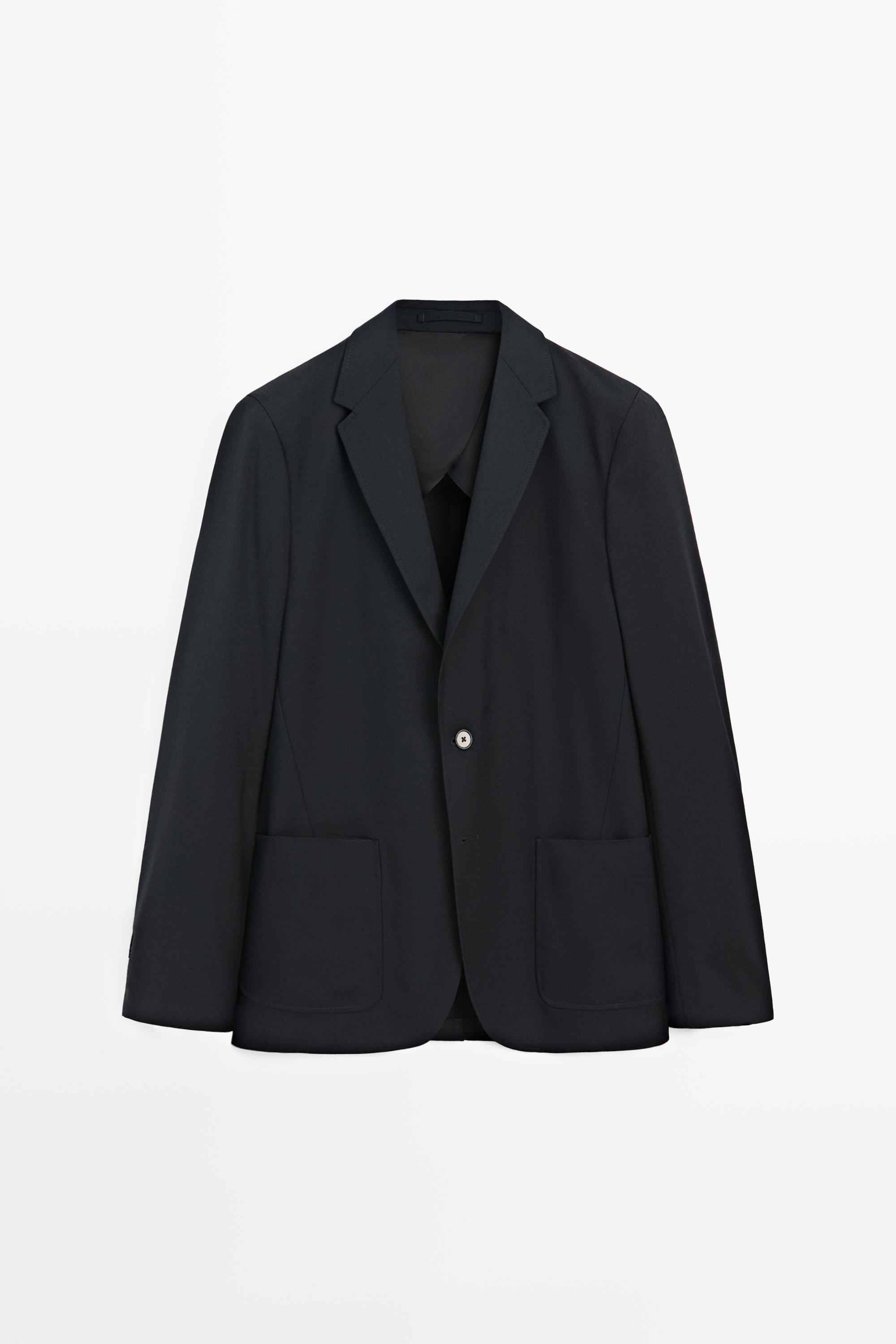 Textured cold wool blazer Deep Blue