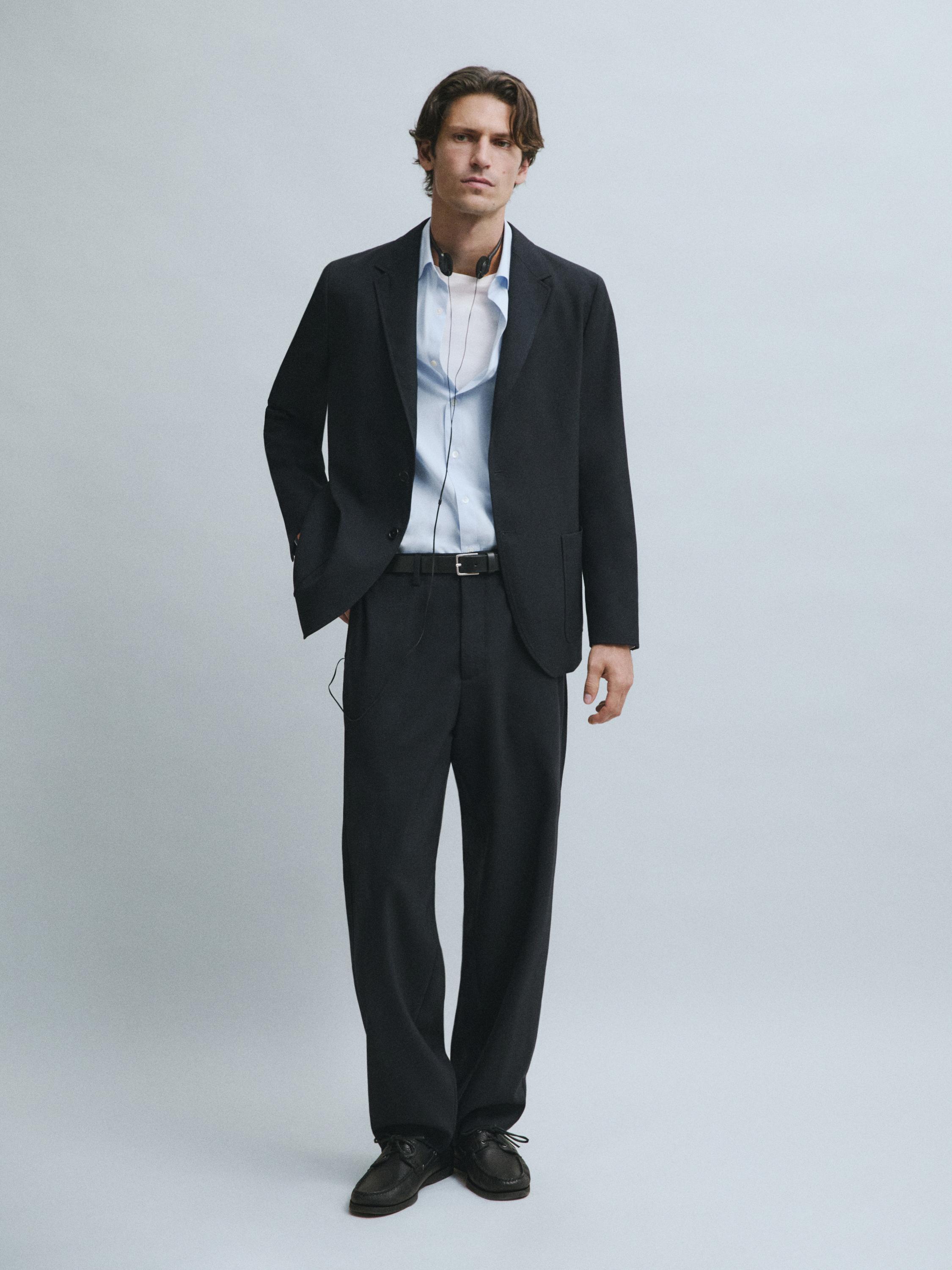 Textured cold wool blazer Deep Blue