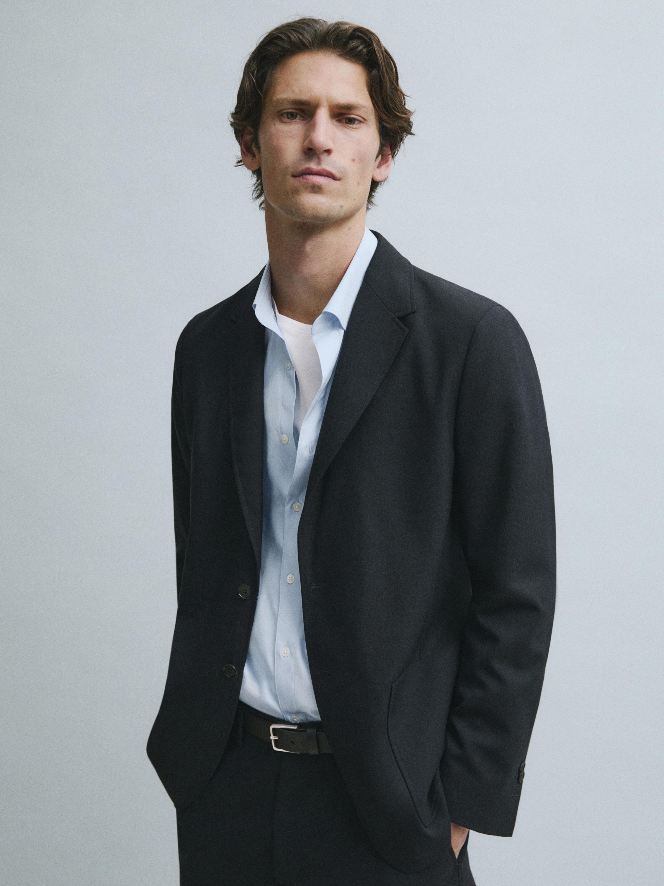 Textured cold wool blazer Deep Blue