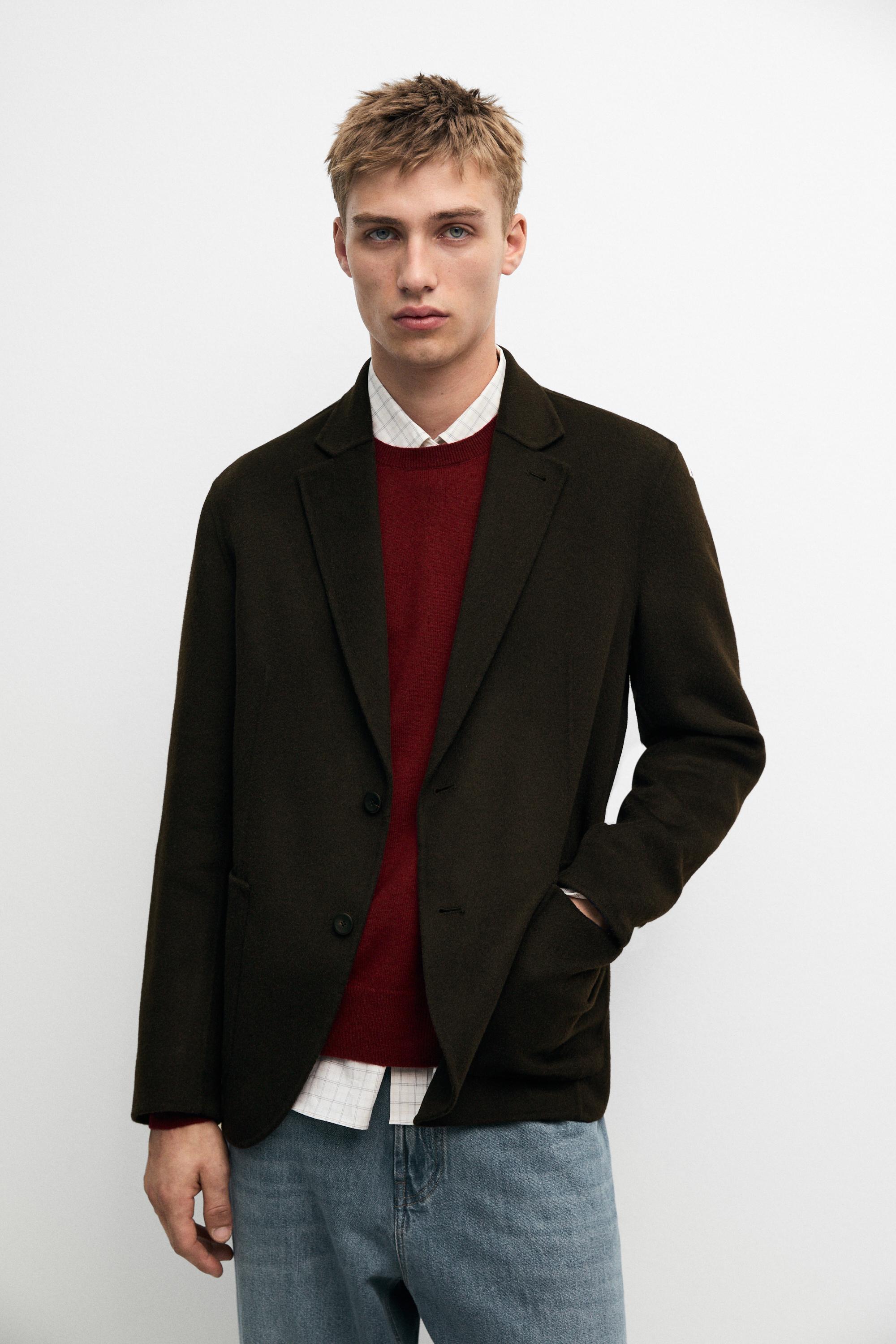 Double-layer wool blend blazer Chocolate
