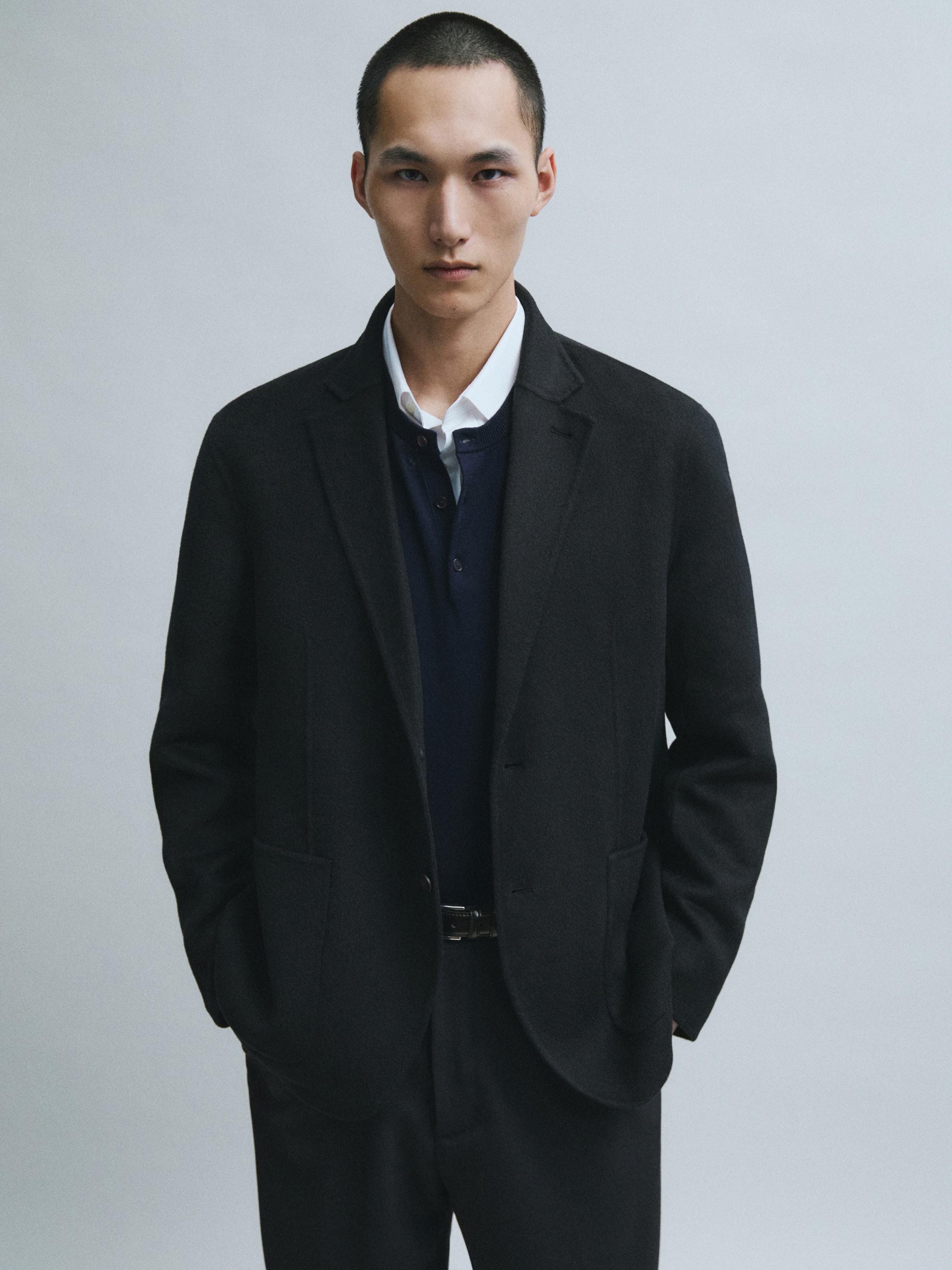 Double-faced wool blend blazer Deep Blue