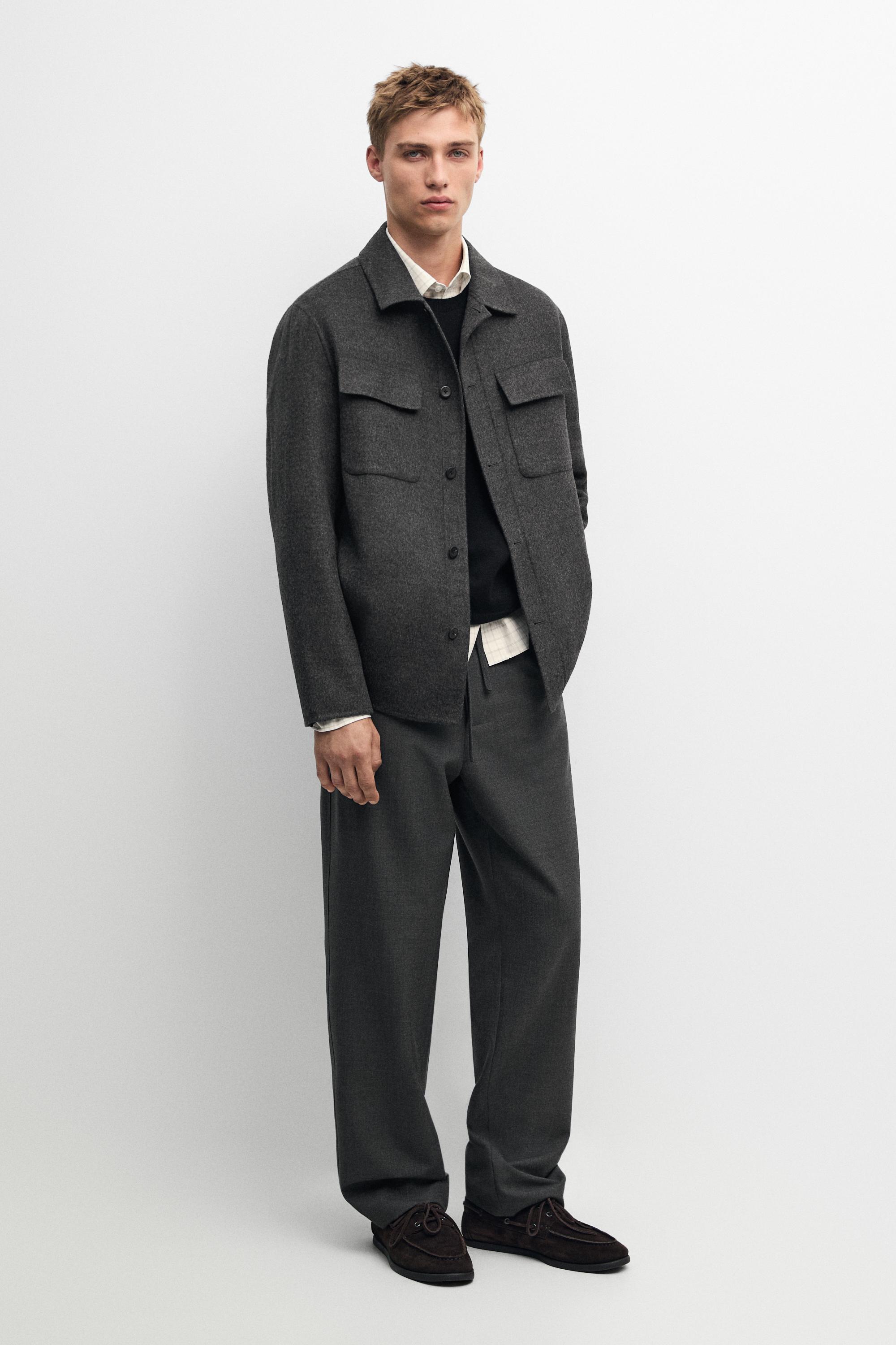 Wool blend overshirt with pocket detail Charcoal