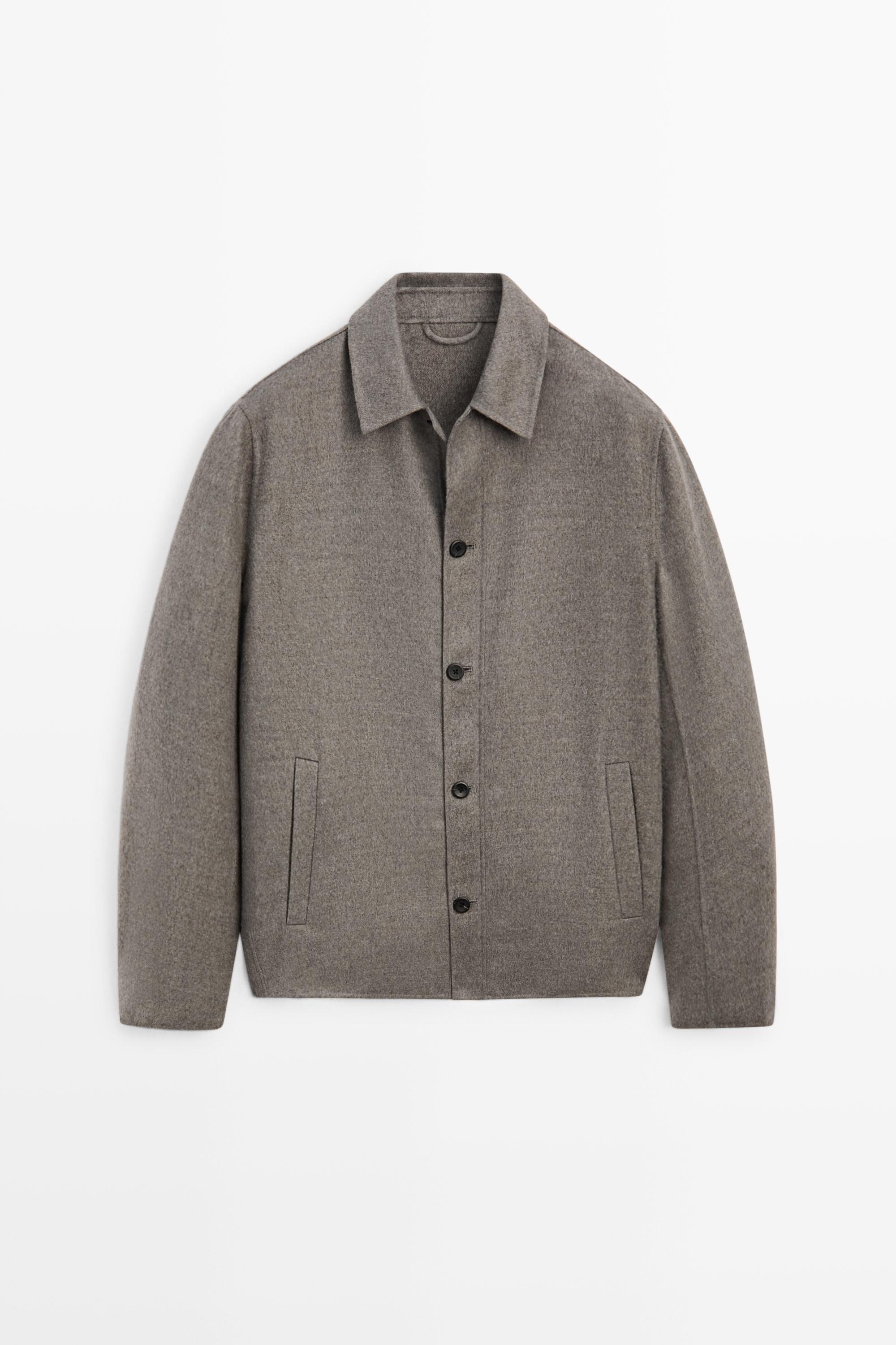 Wool blend overshirt with button detail Mink