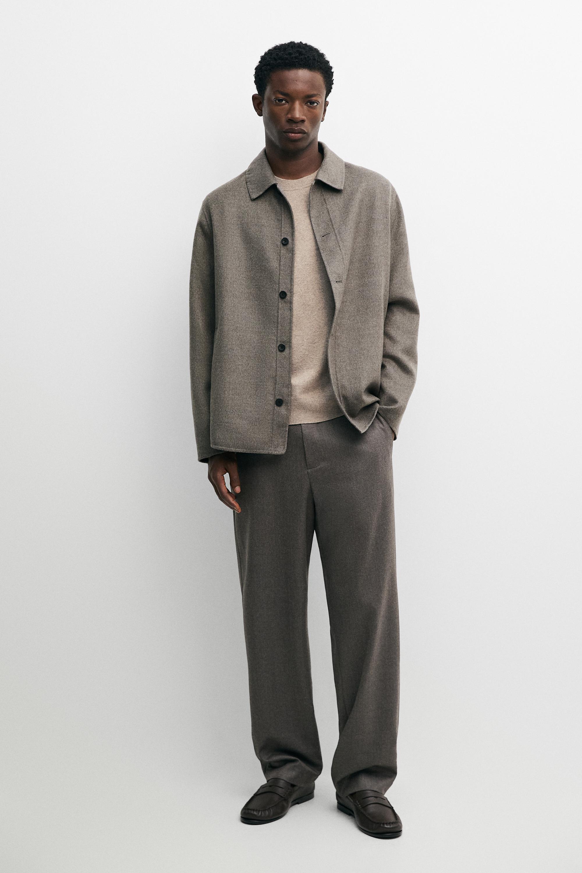 Wool blend overshirt with button detail Mink