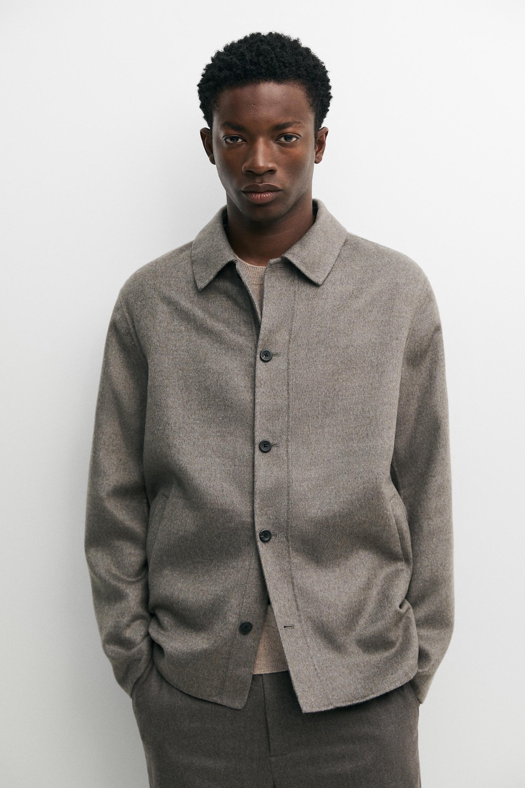 Wool blend overshirt with button detail Mink