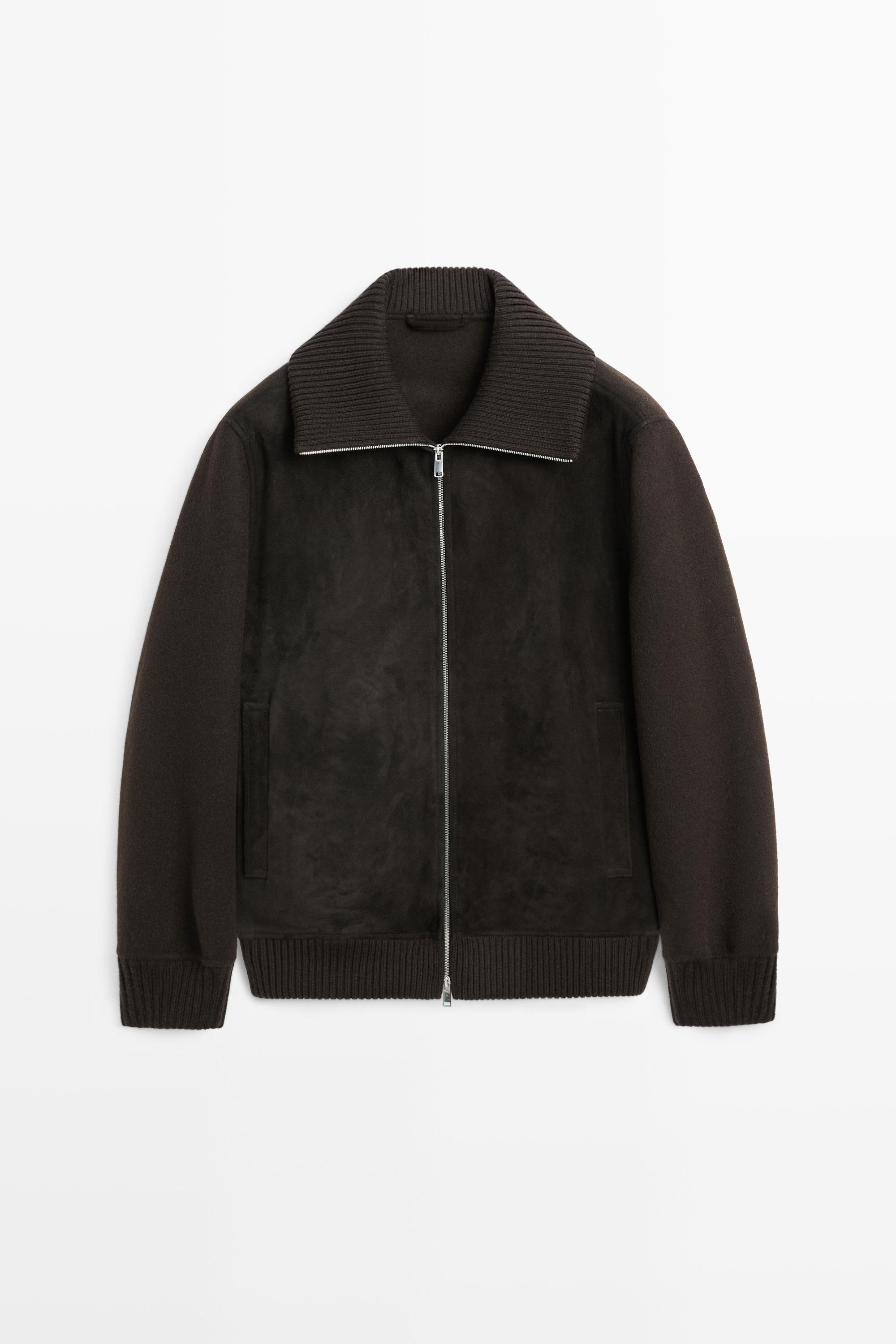 Suede and combination knit cardigan Brown
