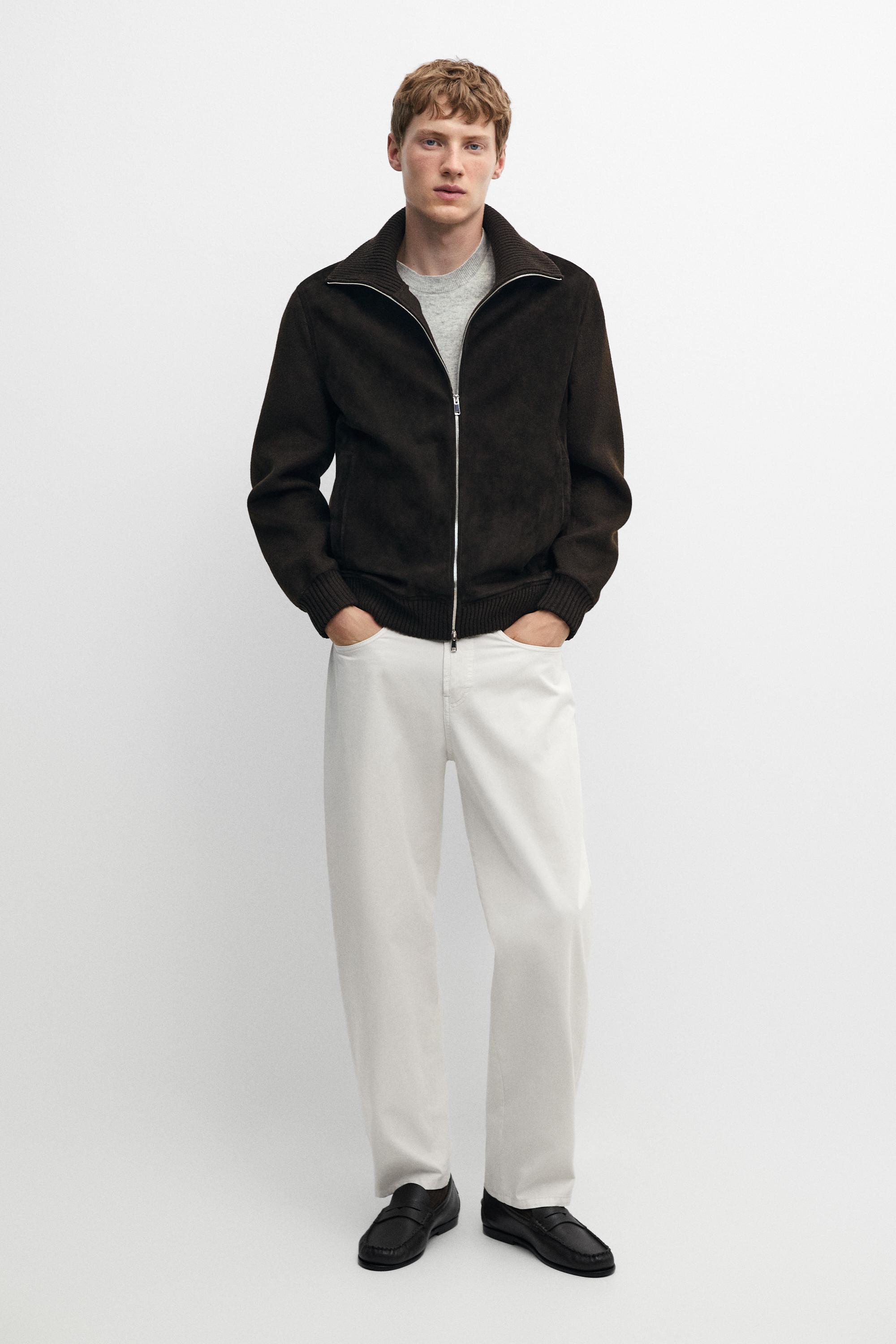Suede and combination knit cardigan Brown