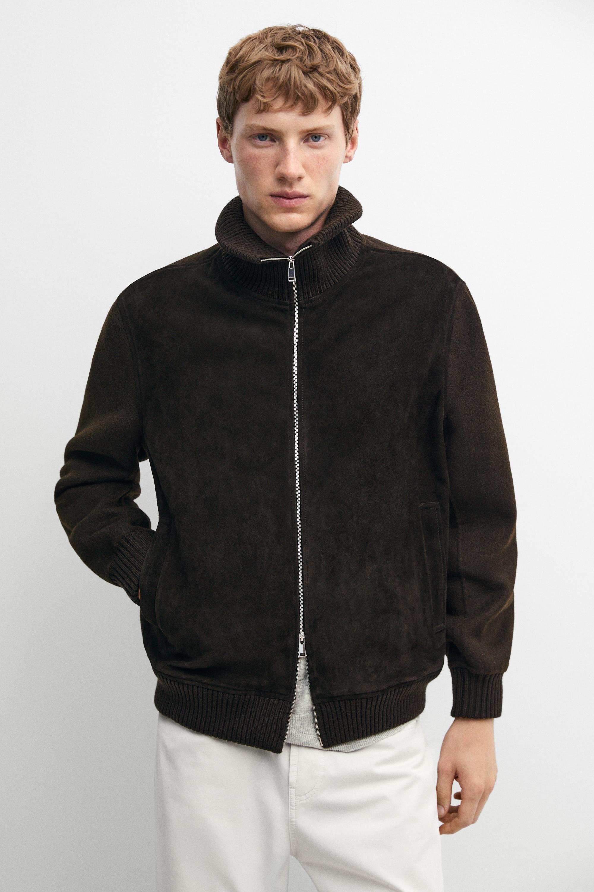 Suede and combination knit cardigan Brown