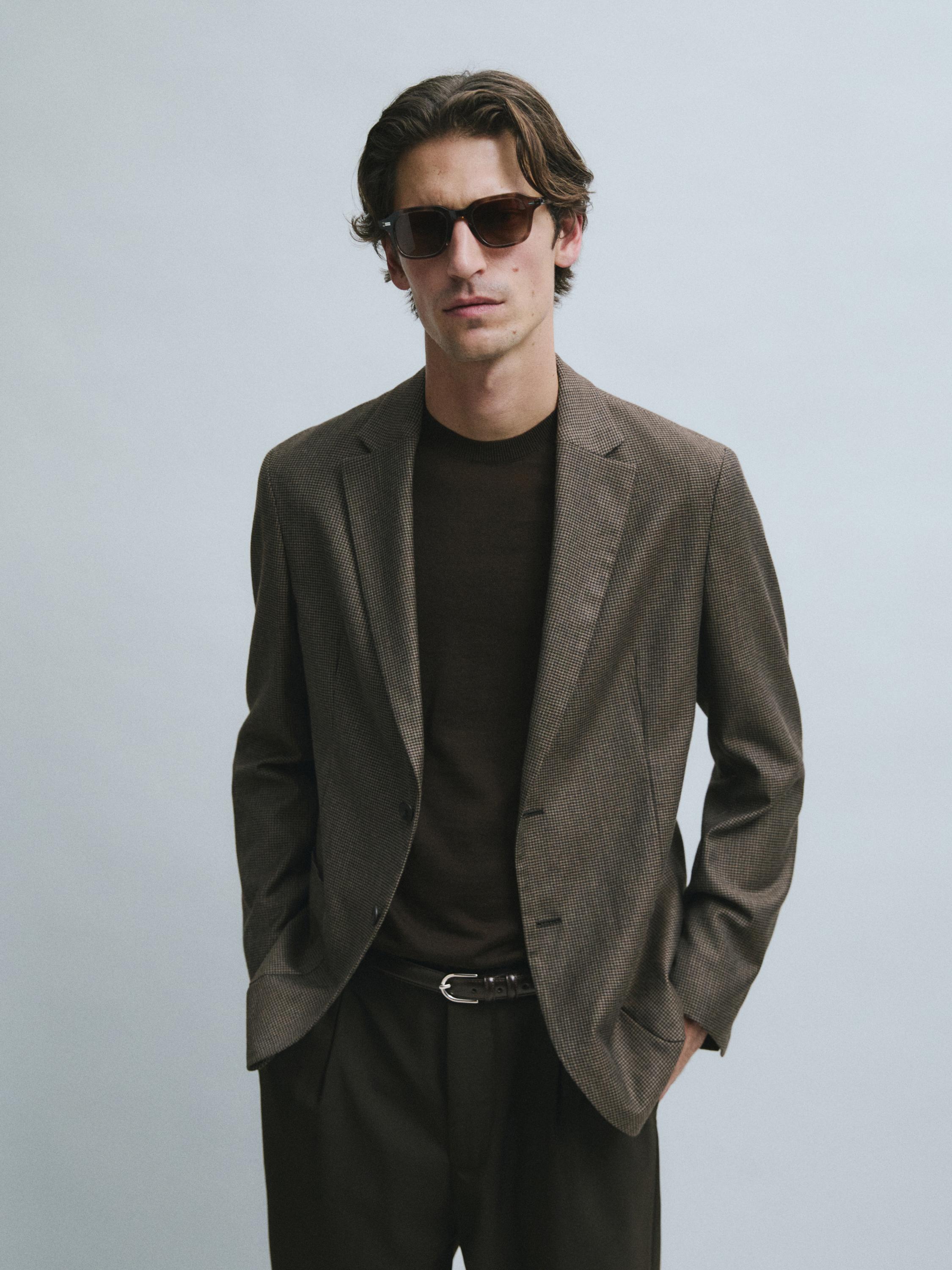 Wool-blend blazer with pocket details Brown