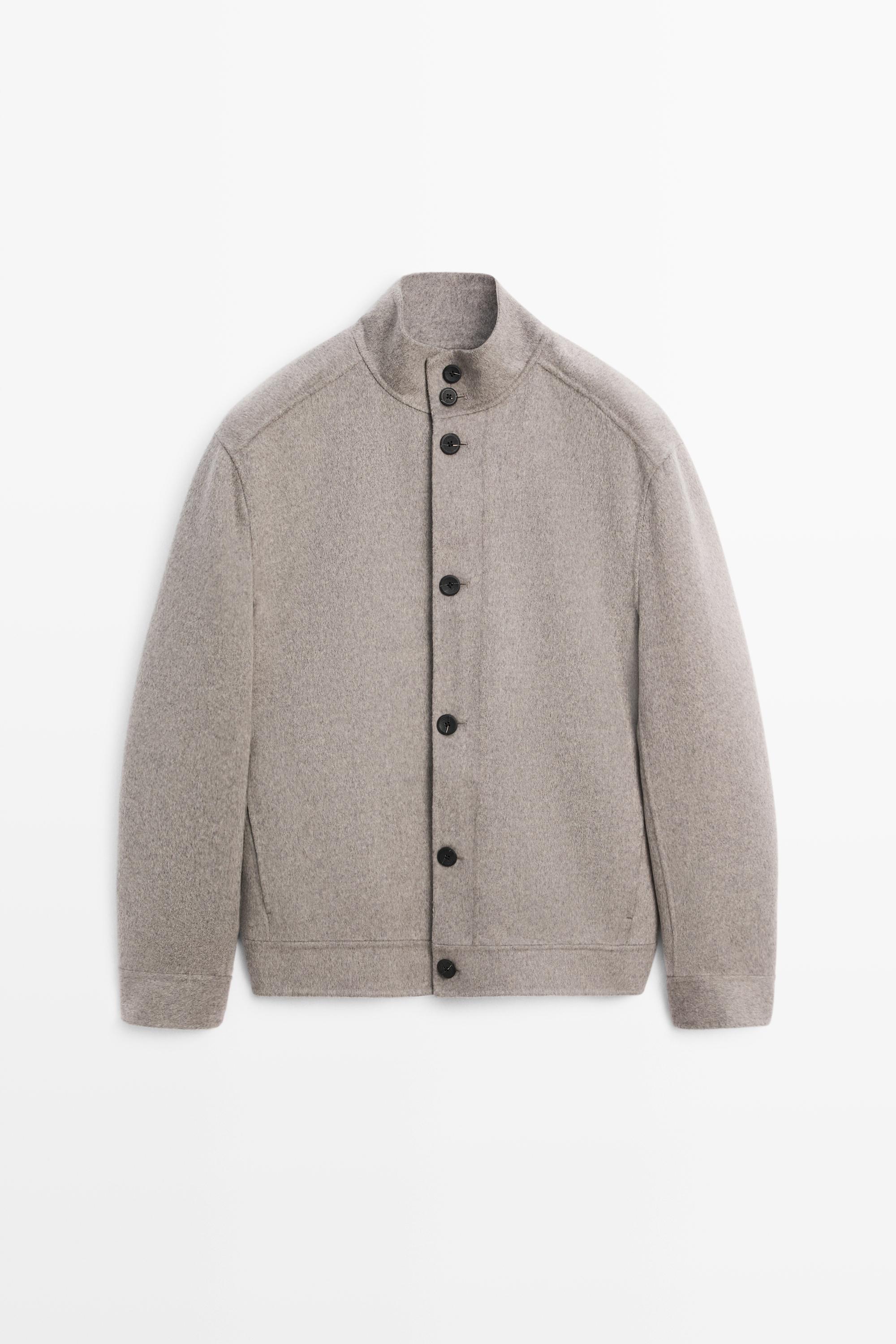 Wool blend high neck double fabric jacket Mink
