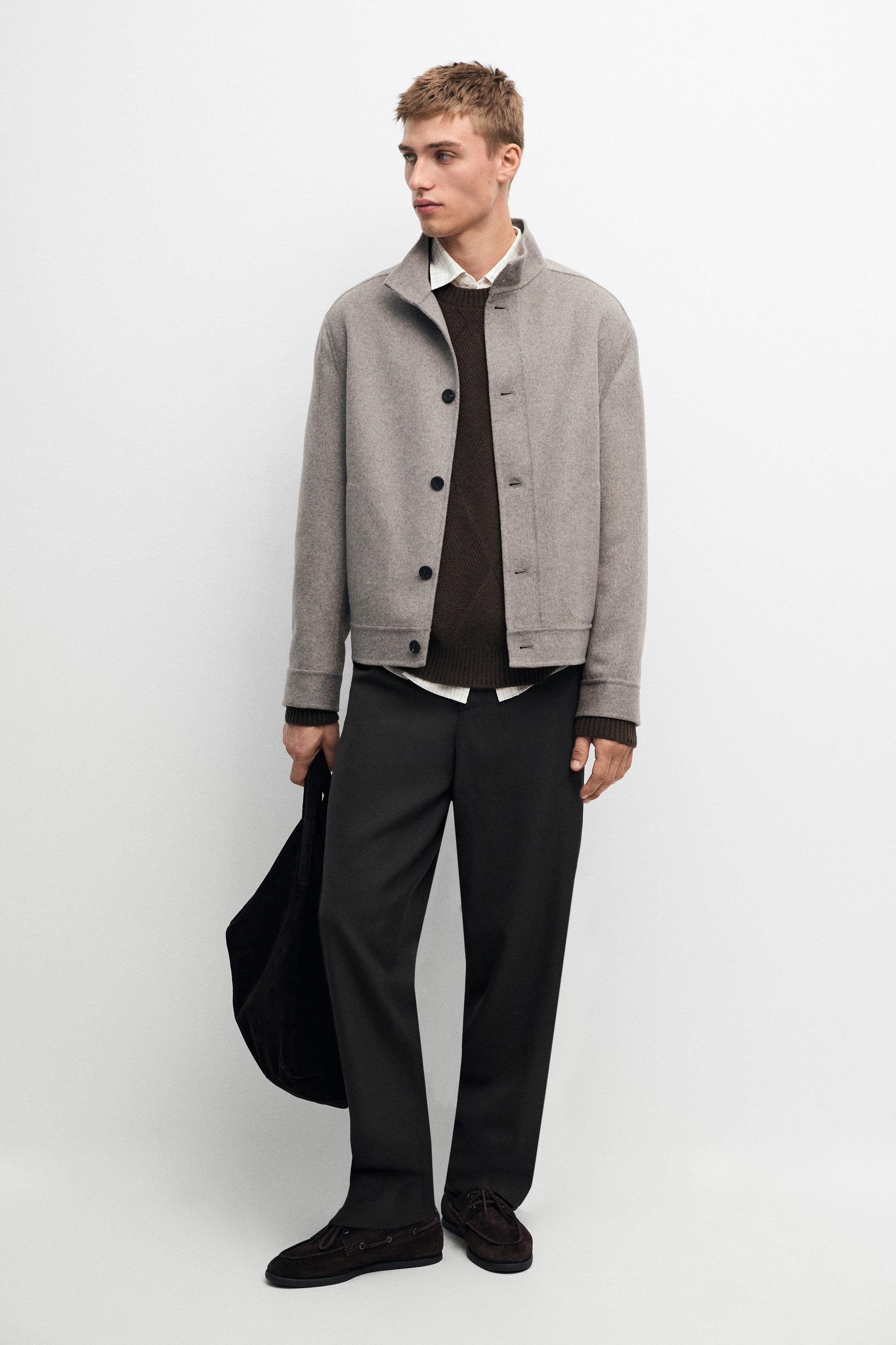 Wool blend high neck double fabric jacket Mink